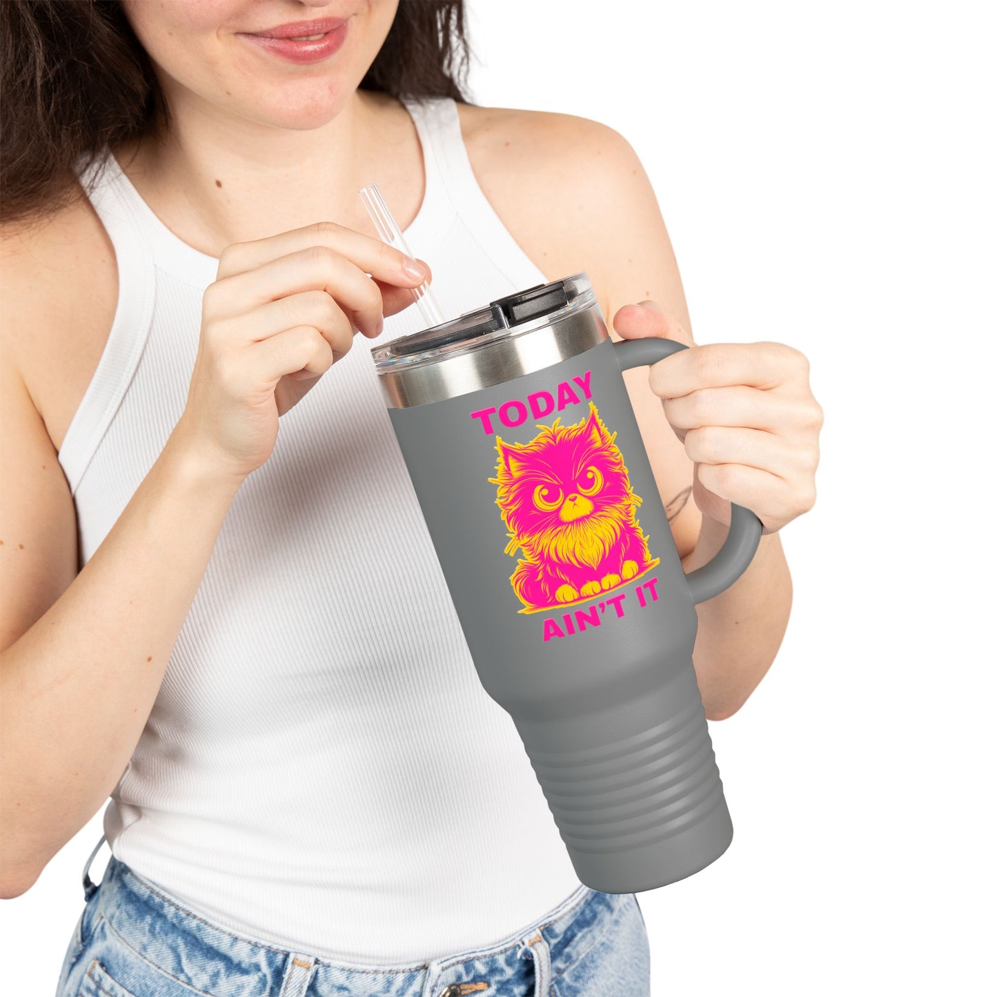 Colorful Insulated Travel Mug with Fun Design, 40oz Coffee Tumbler, Cat Lover Gift, Funny Travel Mug, Perfect for Daily Commute, Birthday