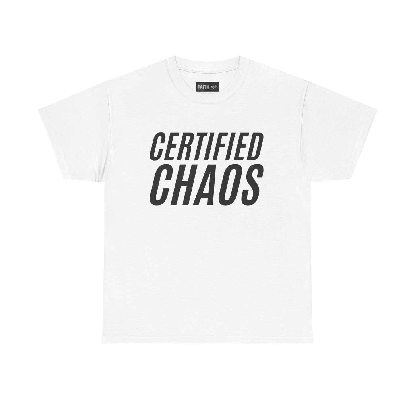 Certified Chaos Unisex Heavy Cotton Tee, Casual Tee, Graphic Tee, Trendy T-Shirt, Gift for Friends, Everyday Wear