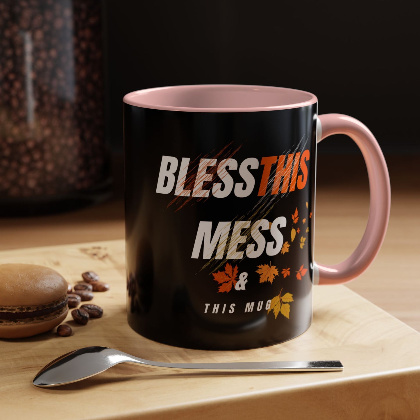 Bless This Mess Coffee Mug, Autumn Mug, Funny Mug Gift, Black Ceramic Mug, Fall Coffee Cup