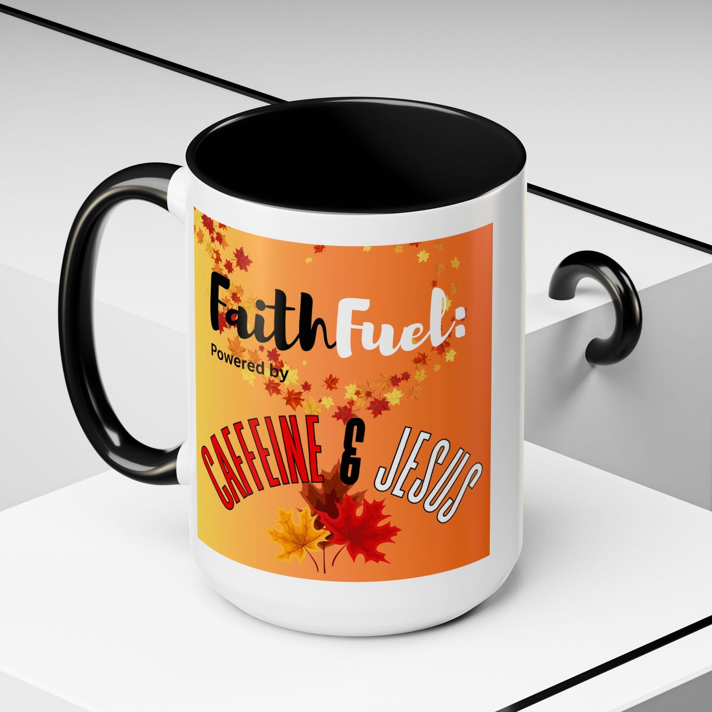 FaithFuel Caffeine & Jesus Mug - Fall Coffee Cup, Inspirational Gift, Autumn Decor, Home Office Supplies, Religious Mug