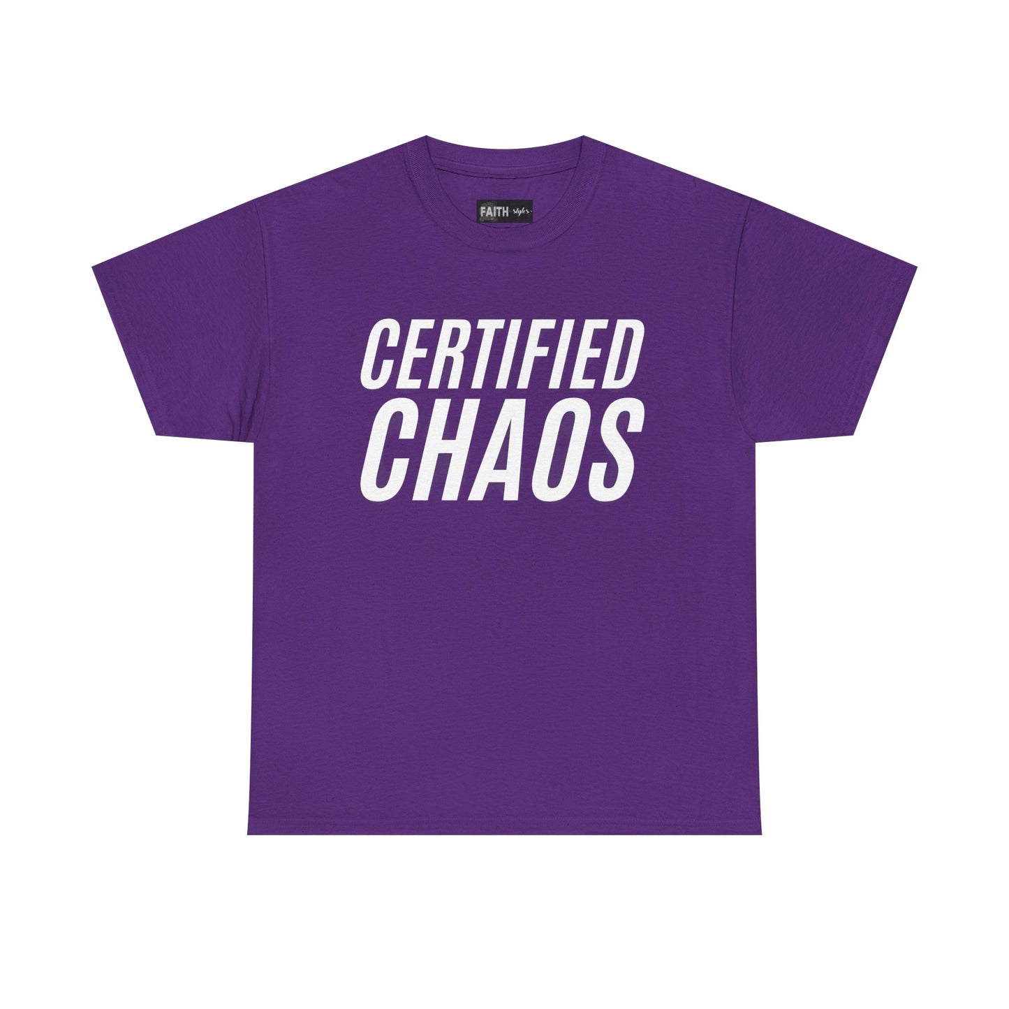 Certified Chaos Unisex Heavy Cotton Tee, Casual Tee, Graphic Tee, Trendy T-Shirt, Gift for Friends, Everyday Wear
