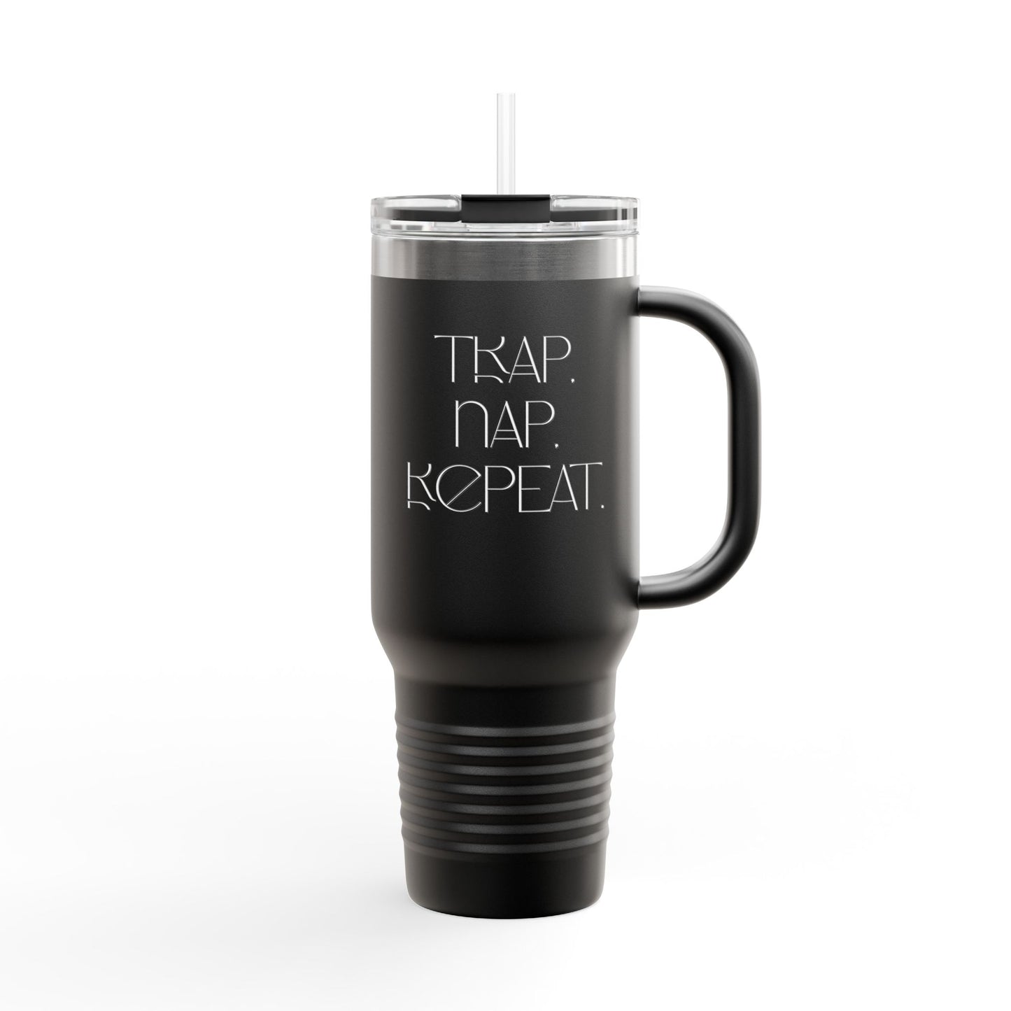 FaithStyles “Trap. Nap. Repeat.” Insulated Travel Tumbler – Stainless Steel Mug with Straw