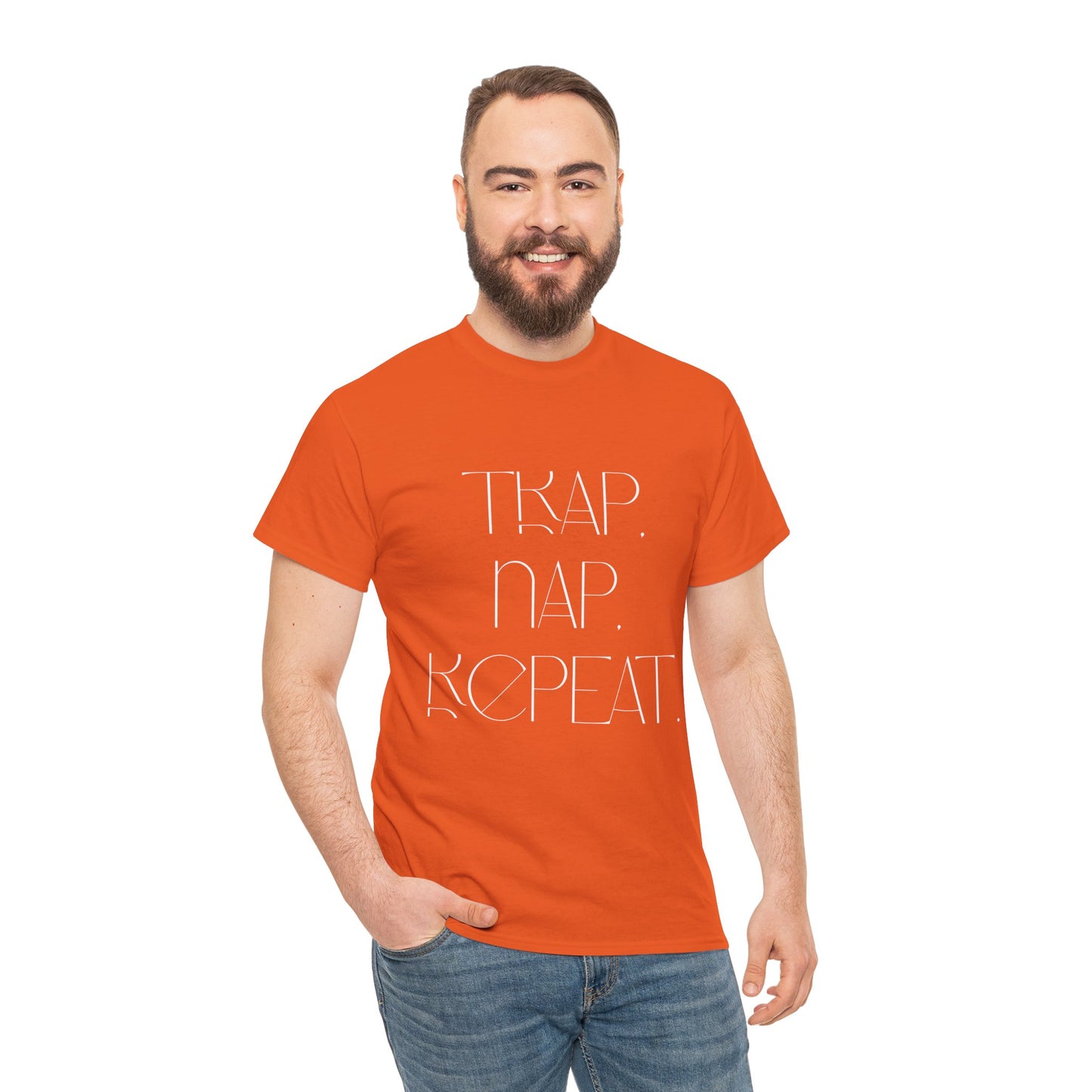 Unisex Heavy Cotton Tee - 'Trap. Nap. Repeat.' Motivational Shirt for Relaxation and Leisure