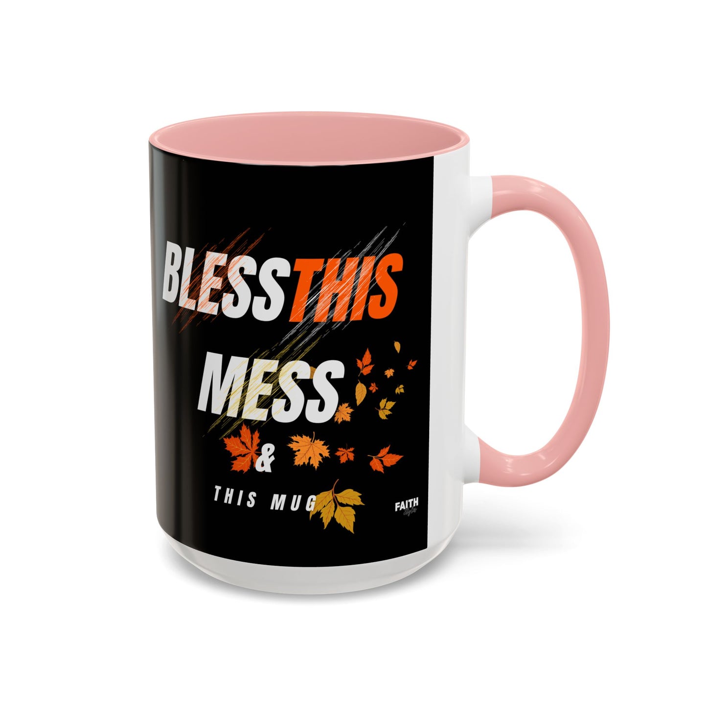 FaithStyles Bless This Mess Coffee Mug, Autumn Mug, Funny Mug Gift, Black Ceramic Mug, Fall Coffee Cup