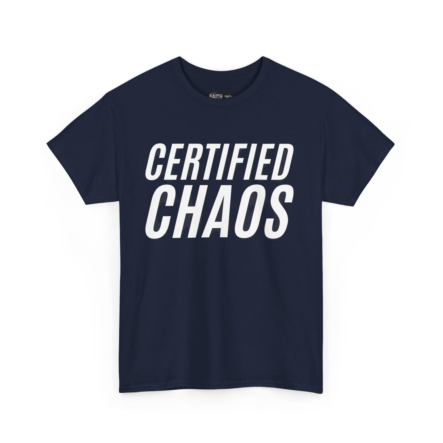 Certified Chaos Unisex Heavy Cotton Tee, Casual Tee, Graphic Tee, Trendy T-Shirt, Gift for Friends, Everyday Wear