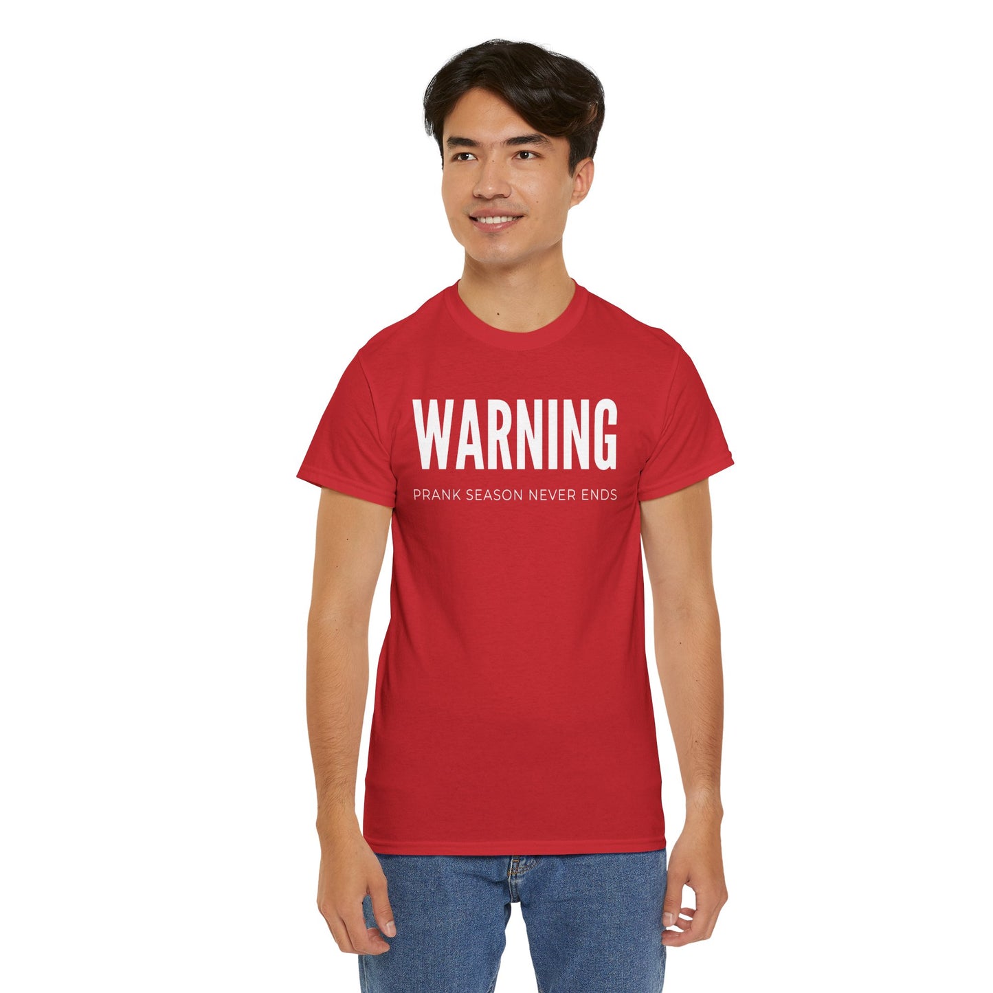 Warning Prank Season Unisex Heavy Cotton Tee | Fun Gift, Casual Wear, Comedy Merchandise, Birthday Gift, Prankster Shirt