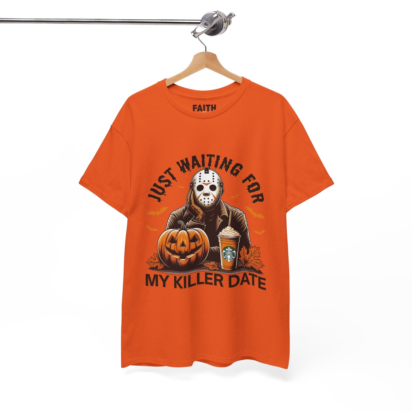 Unisex Halloween Graphic Tee, Spooky T-Shirt for Fall, Just Waiting for My Killer Date Shirt, Perfect for Halloween Parties or Gift
