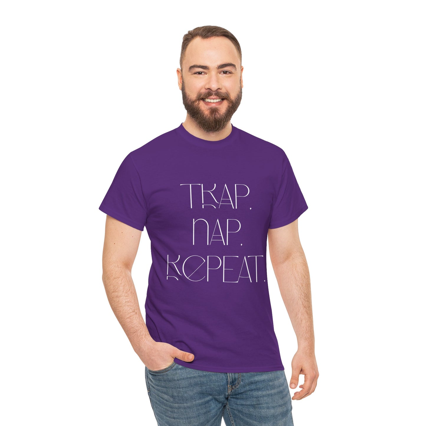 Unisex Heavy Cotton Tee - 'Trap. Nap. Repeat.' Motivational Shirt for Relaxation and Leisure