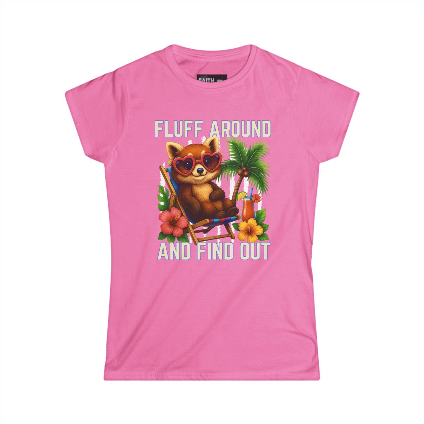 Charming Cat Themed Women's Softstyle Tee | Summer Vibes T-Shirt, Cute Cat Top, Beachy Fun Shirt, Gift for Cat Lovers, Relaxed Wear