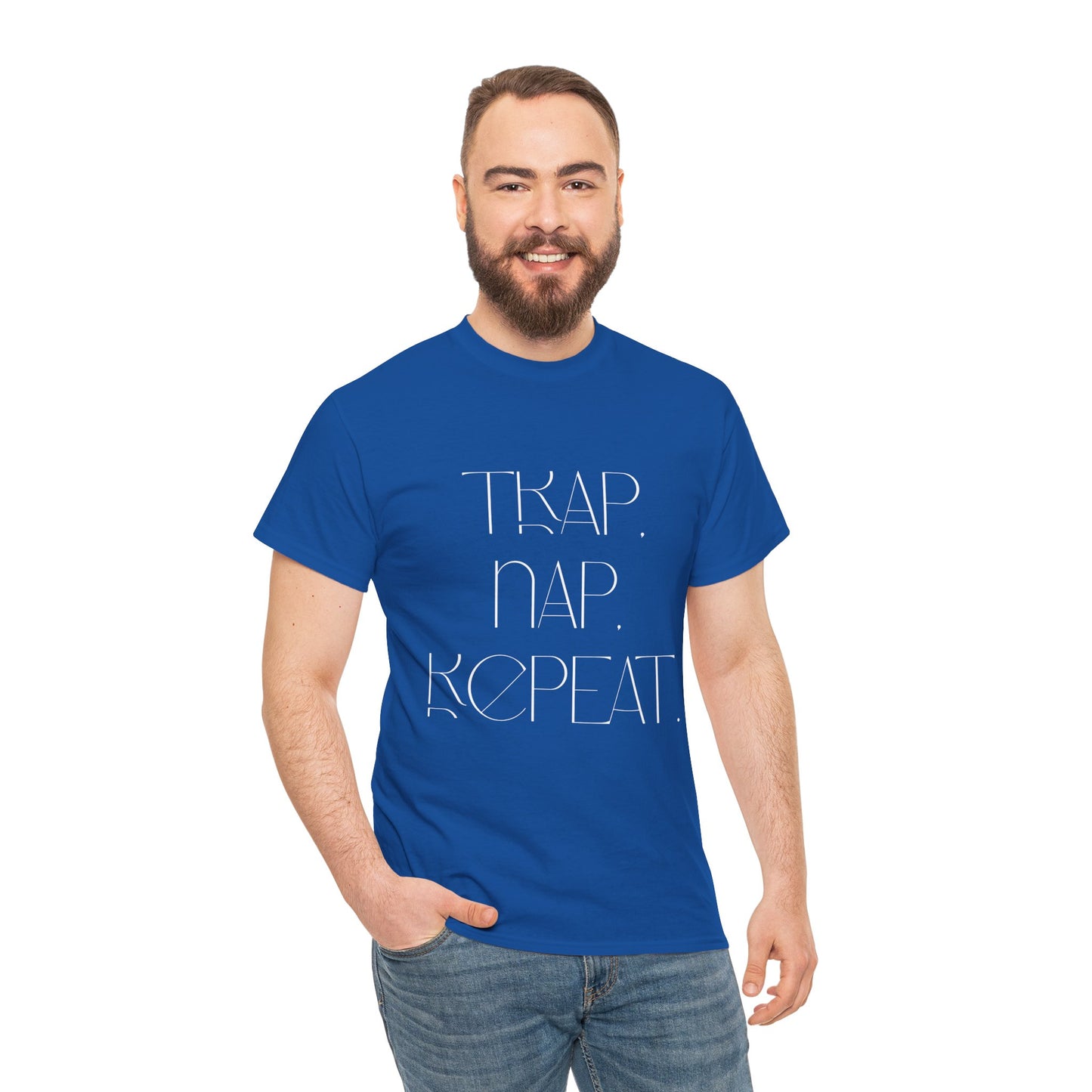 Unisex Heavy Cotton Tee - 'Trap. Nap. Repeat.' Motivational Shirt for Relaxation and Leisure