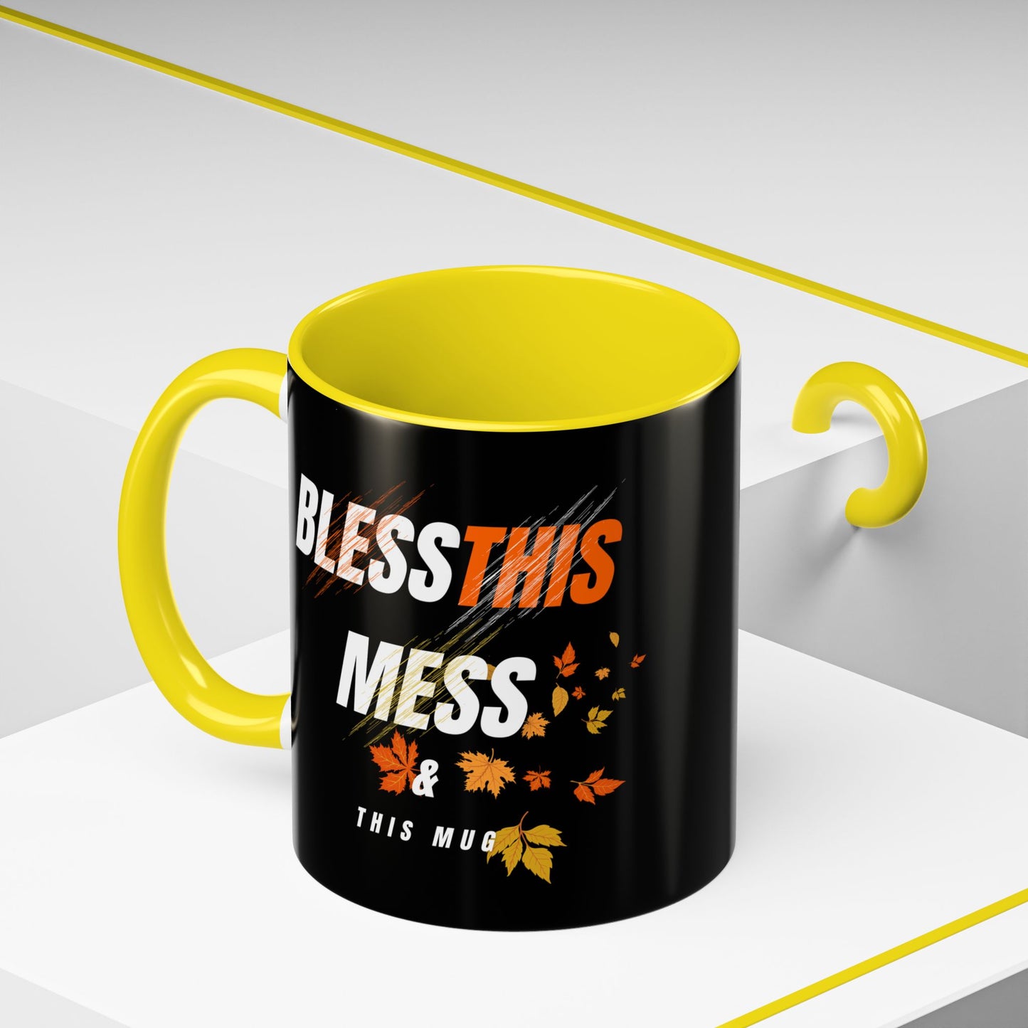Bless This Mess Coffee Mug, Autumn Mug, Funny Mug Gift, Black Ceramic Mug, Fall Coffee Cup