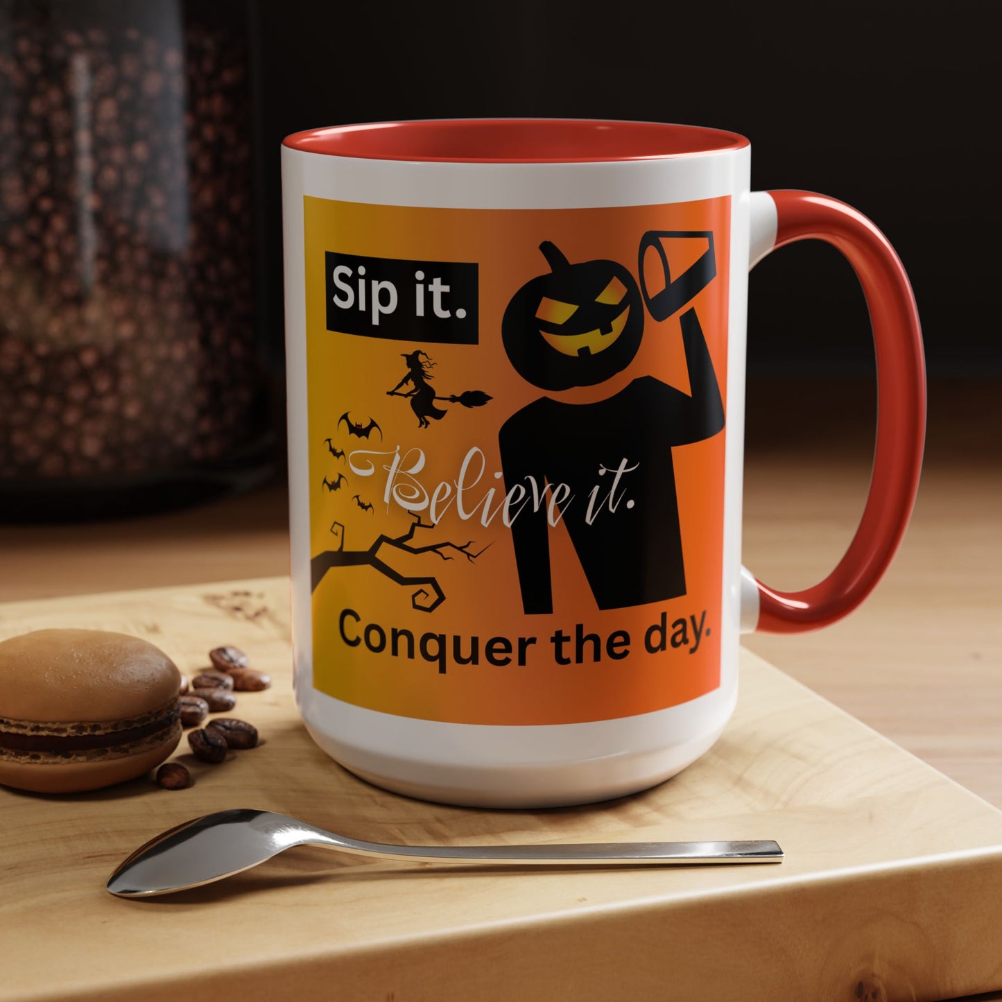 Halloween-Themed Coffee Mug, Sip It Believe It Conquer the Day, Fall Decor, Gift for Pumpkin Lovers, Autumn Kitchenware