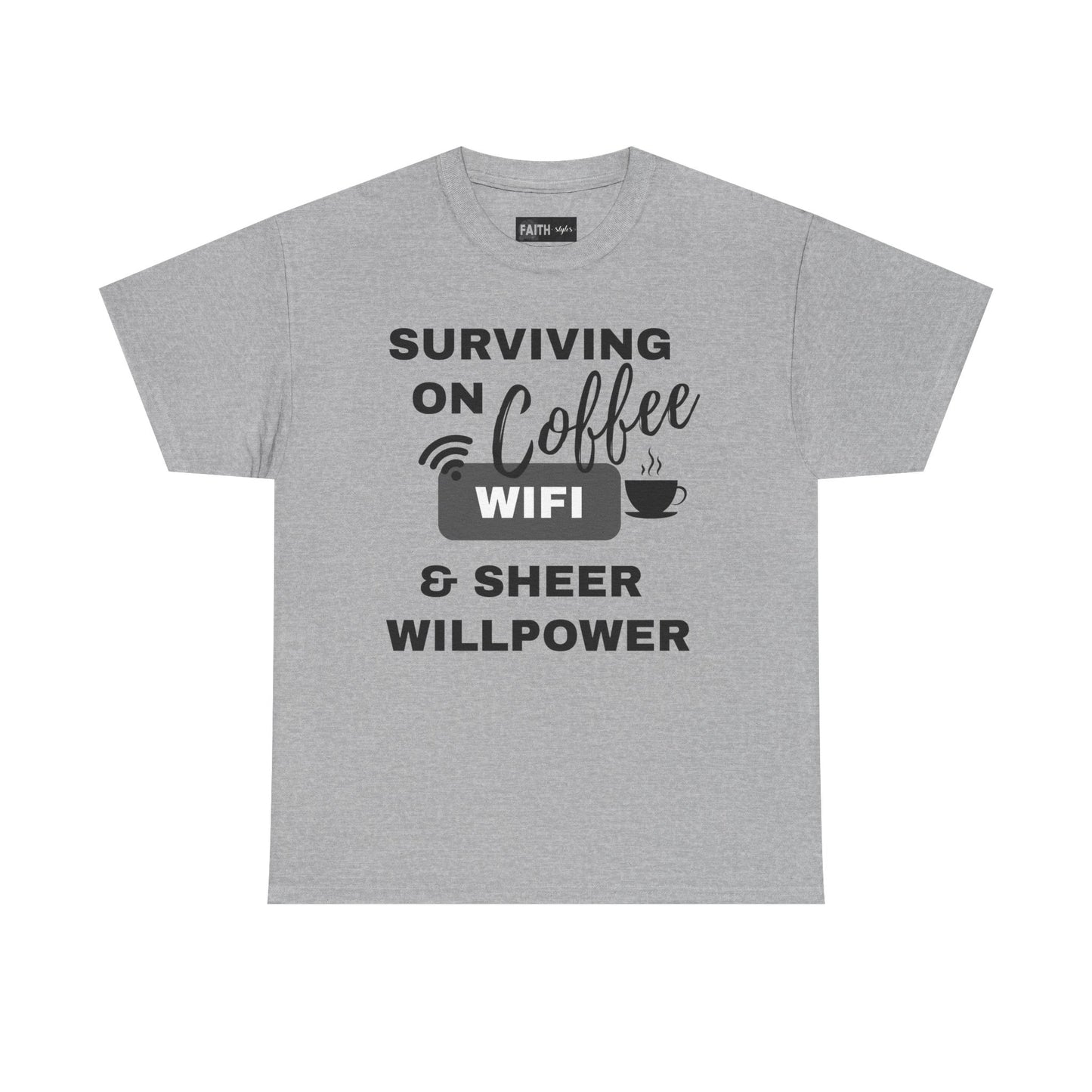 Surviving on Coffee Tee - Unisex Heavy Cotton Shirt, Funny Gift for Coffee Lovers, Perfect for Everyday Wear, Birthday & Holidays