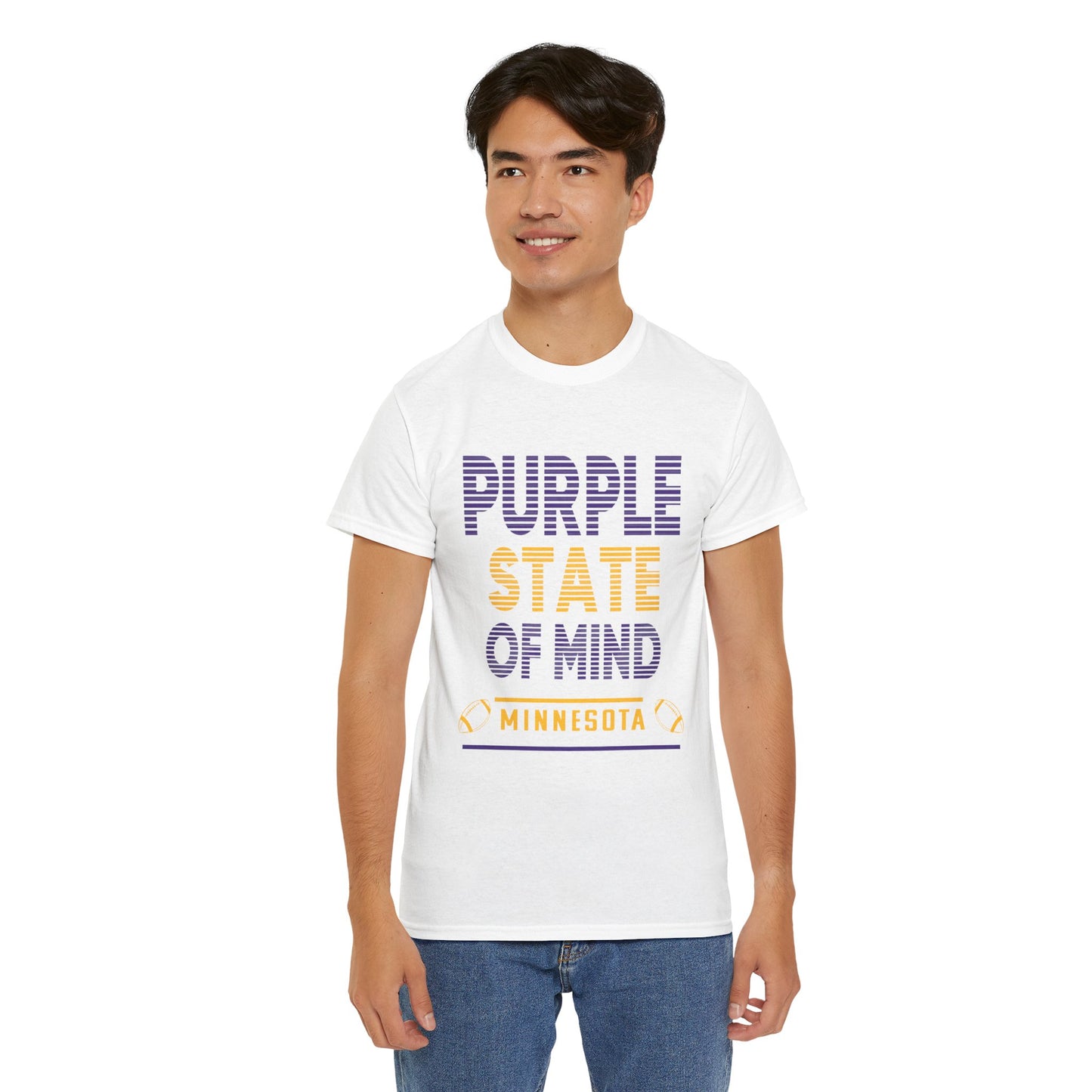 Purple State of Mind Male Cotton Tee, Comfortable Casual Wear, Gift for Minnesota Lovers, Birthday, College Apparel
