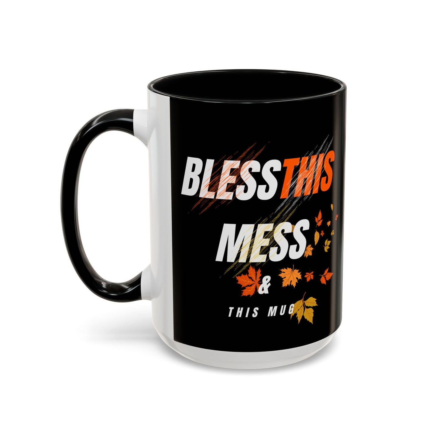 Bless This Mess Coffee Mug, Autumn Mug, Funny Mug Gift, Black Ceramic Mug, Fall Coffee Cup