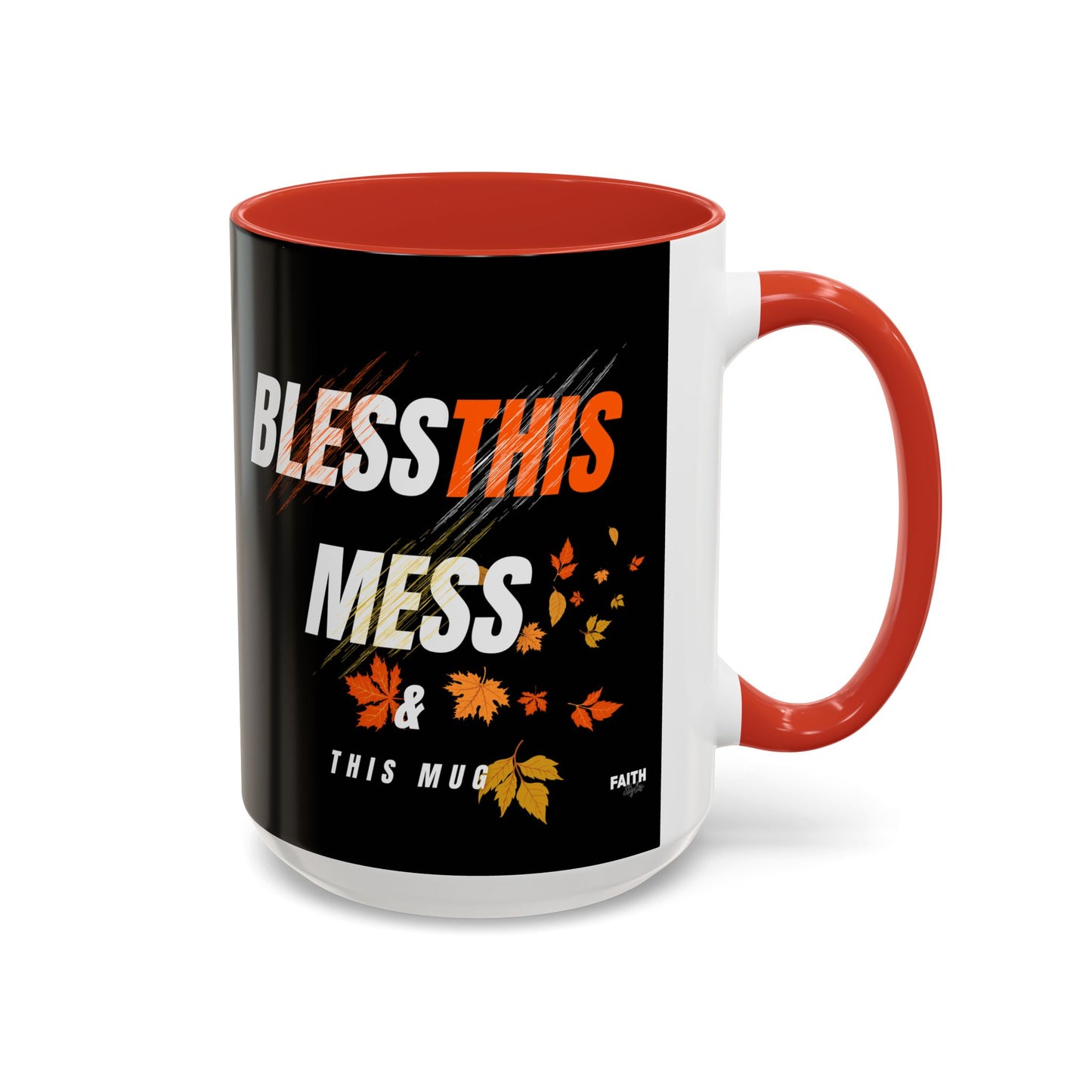FaithStyles Bless This Mess Coffee Mug, Autumn Mug, Funny Mug Gift, Black Ceramic Mug, Fall Coffee Cup