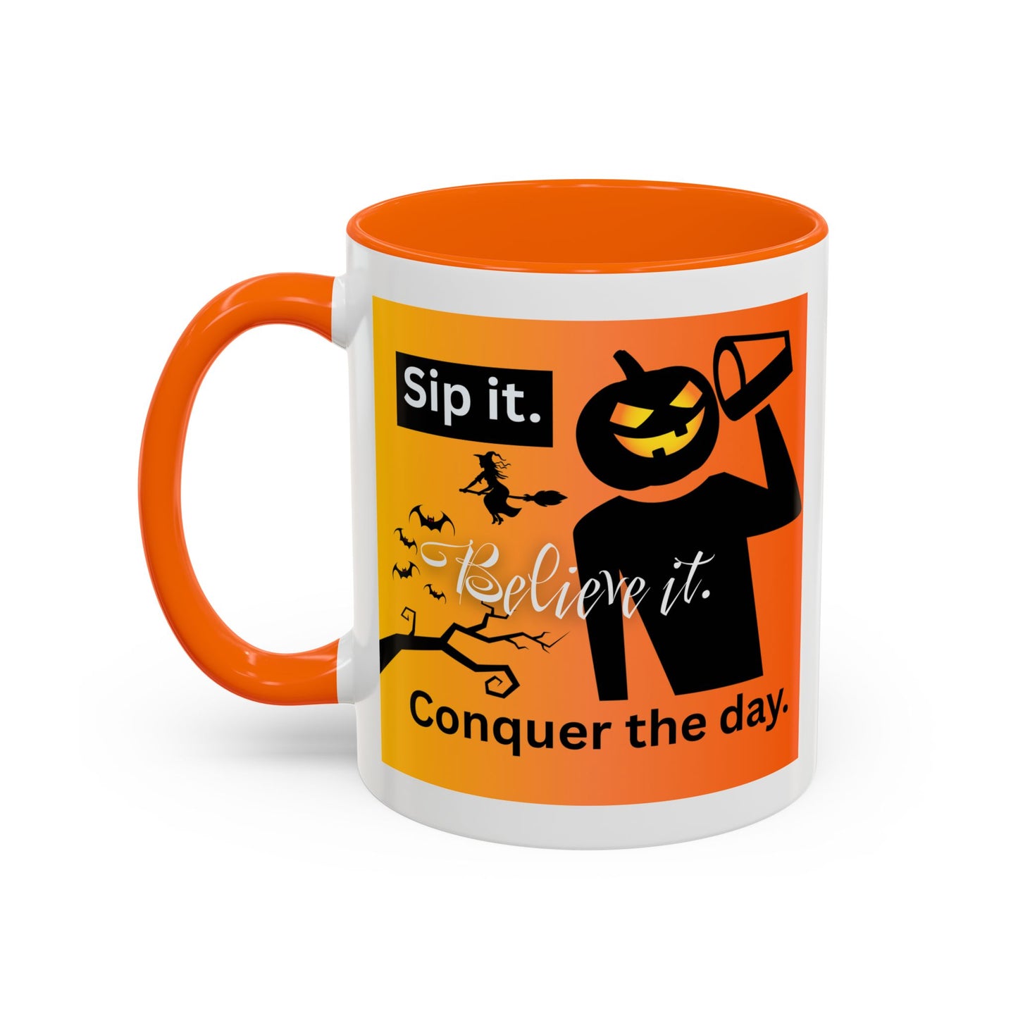 Halloween-Themed Coffee Mug, Sip It Believe It Conquer the Day, Fall Decor, Gift for Pumpkin Lovers, Autumn Kitchenware