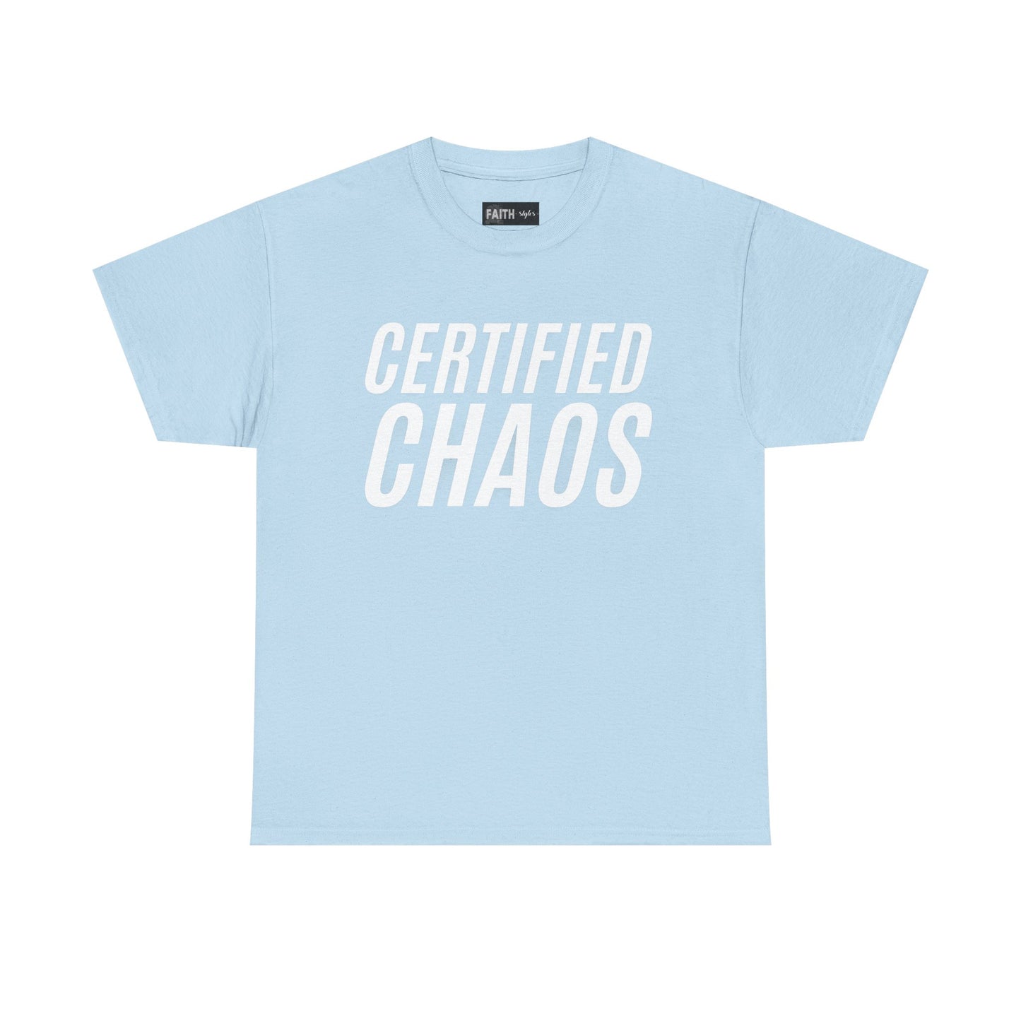 Certified Chaos Unisex Heavy Cotton Tee, Casual Tee, Graphic Tee, Trendy T-Shirt, Gift for Friends, Everyday Wear
