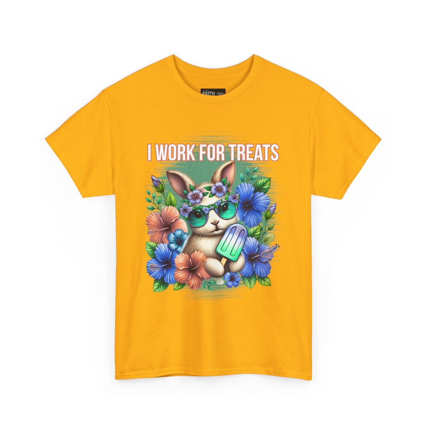 Cute Bunny Graphic Tee for Treat Lovers, Summer Fun Shirt, Animal Lover Gift, Cute Gift for Her, Floral T-Shirt