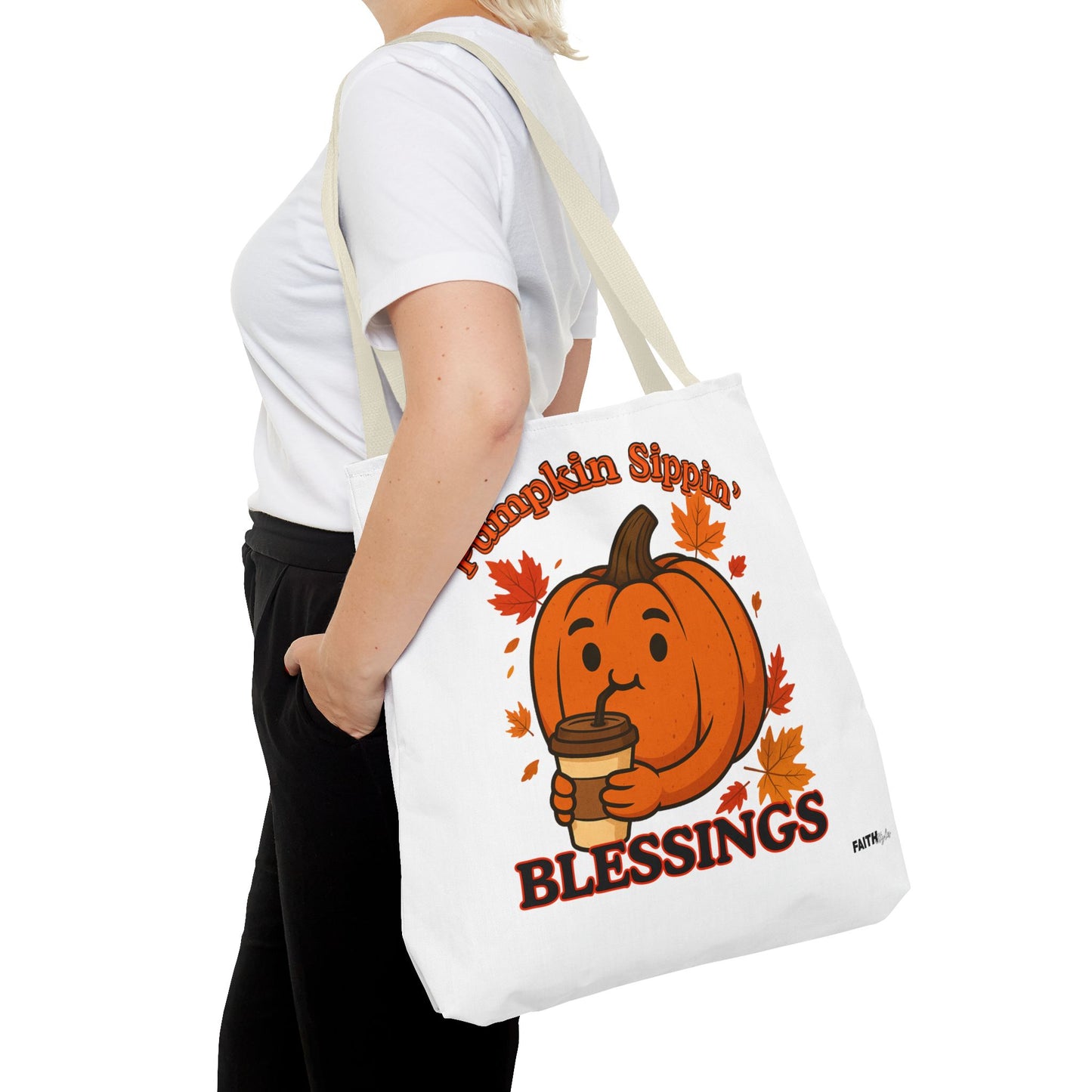 FaithStyles Autumn Pumpkin Blessings Tote Bag | Fall Bag, Cute Tote, Gift for Her, Thanksgiving, Coffee Lovers, Halloween Decor