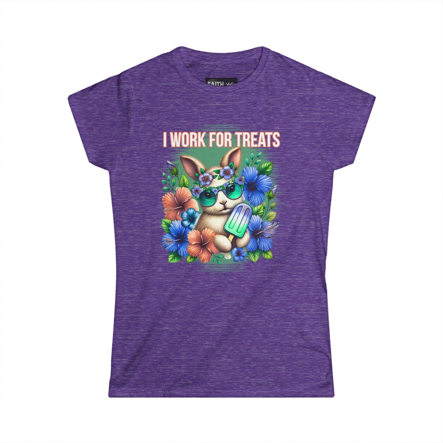 Women's Graphic Tee, I Work for Treats Dog Lover Shirt, Cute Pet T-Shirt, Floral Dog Art Tee, Gift for Dog Moms, Summer Tee