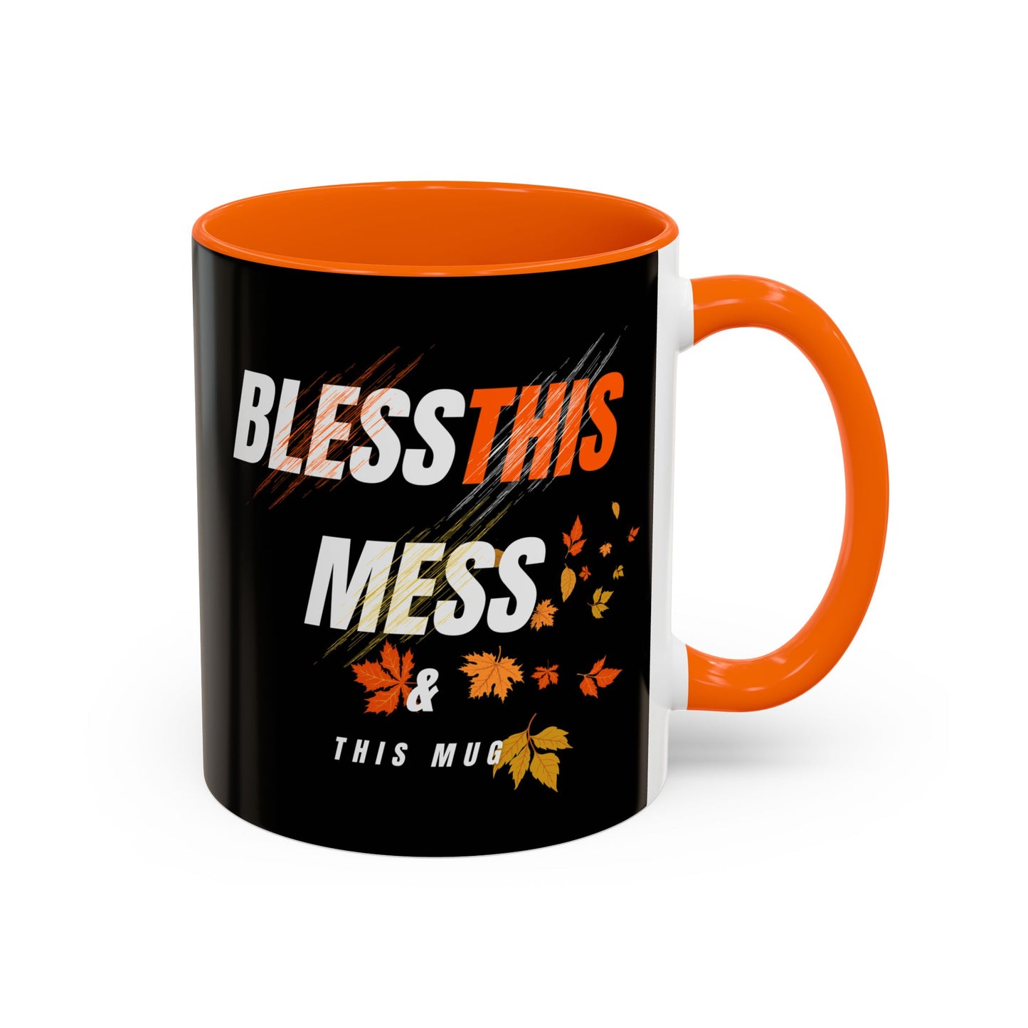 Bless This Mess Coffee Mug, Autumn Mug, Funny Mug Gift, Black Ceramic Mug, Fall Coffee Cup