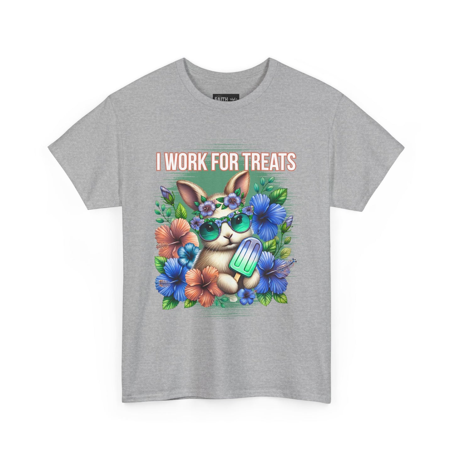 Cute Bunny Graphic Tee for Treat Lovers, Summer Fun Shirt, Animal Lover Gift, Cute Gift for Her, Floral T-Shirt
