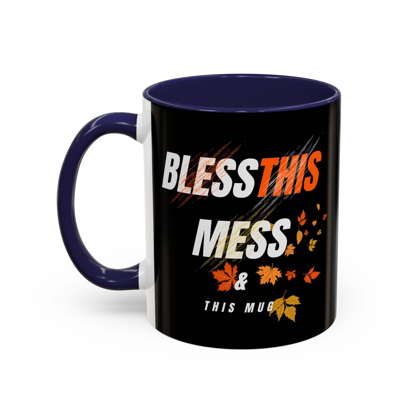 Bless This Mess Coffee Mug, Autumn Mug, Funny Mug Gift, Black Ceramic Mug, Fall Coffee Cup