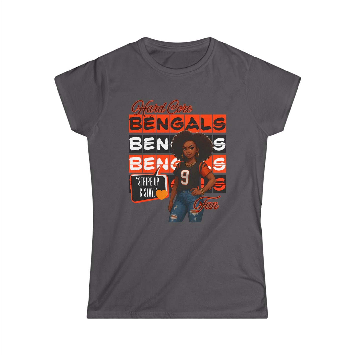Hardcore Bengals Fan Women's Softstyle Tee, Game Day Shirt, Sports Apparel, Gift for Football Fans, Team Spirit Wear
