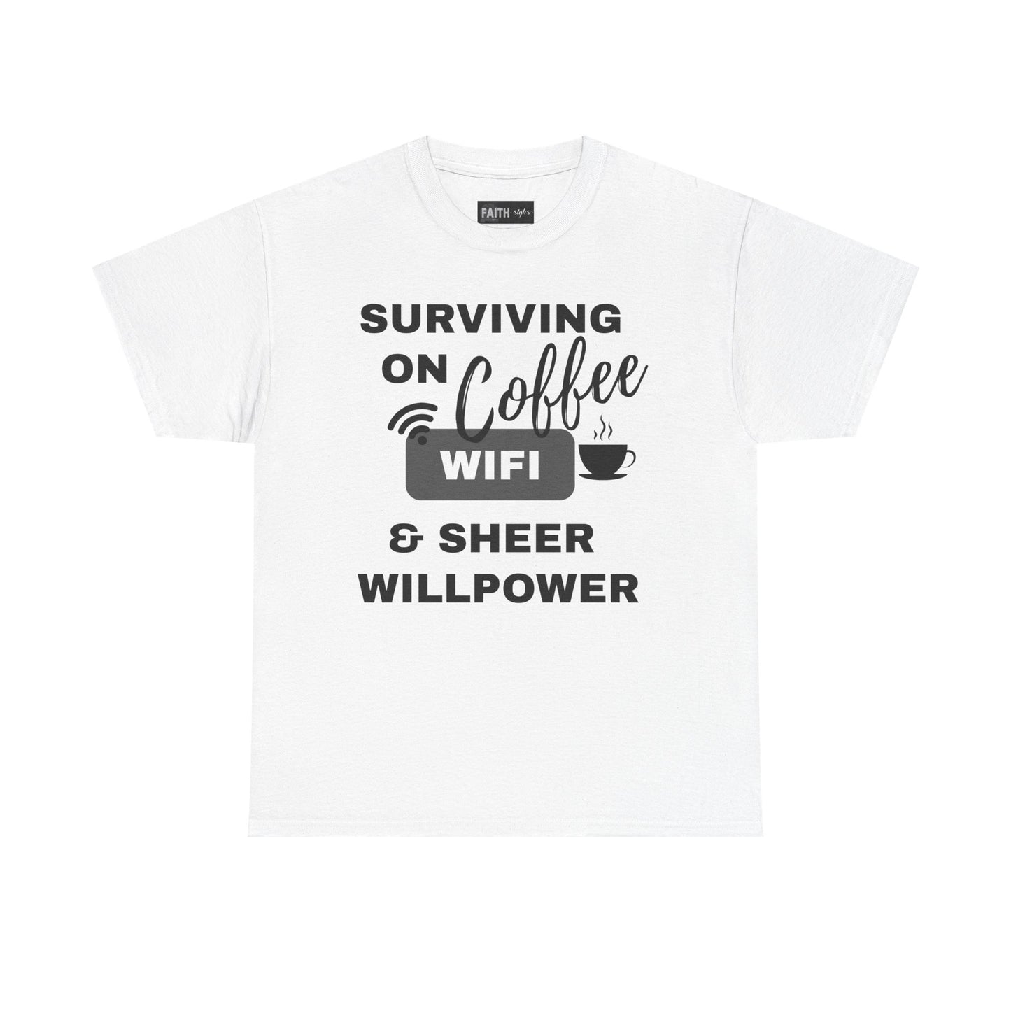 Surviving on Coffee Tee - Unisex Heavy Cotton Shirt, Funny Gift for Coffee Lovers, Perfect for Everyday Wear, Birthday & Holidays