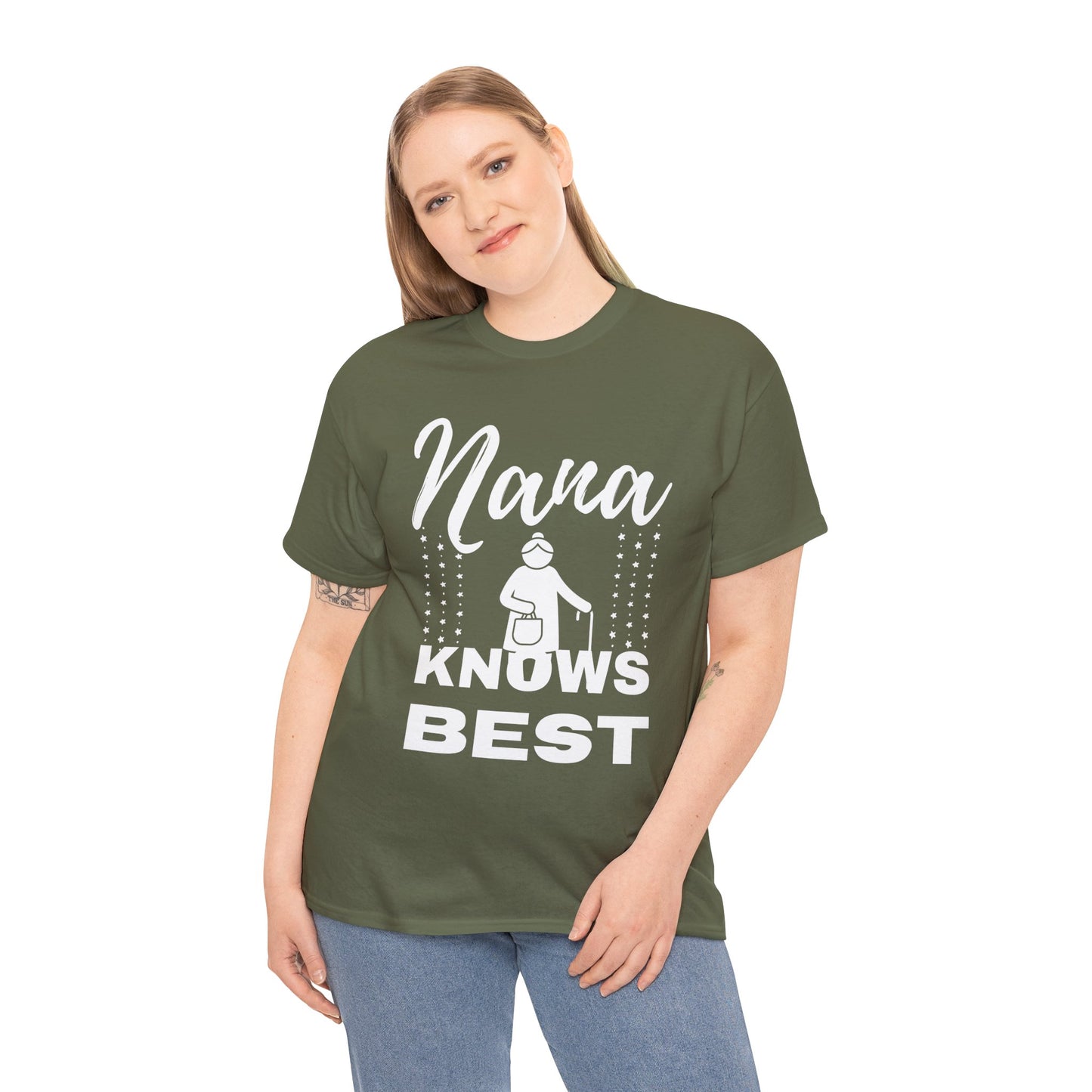 Unisex Heavy Cotton Tee - Nana Knows Best, Gift for Grandma, Family Reunion, Mother's Day, Casual Everyday Wear