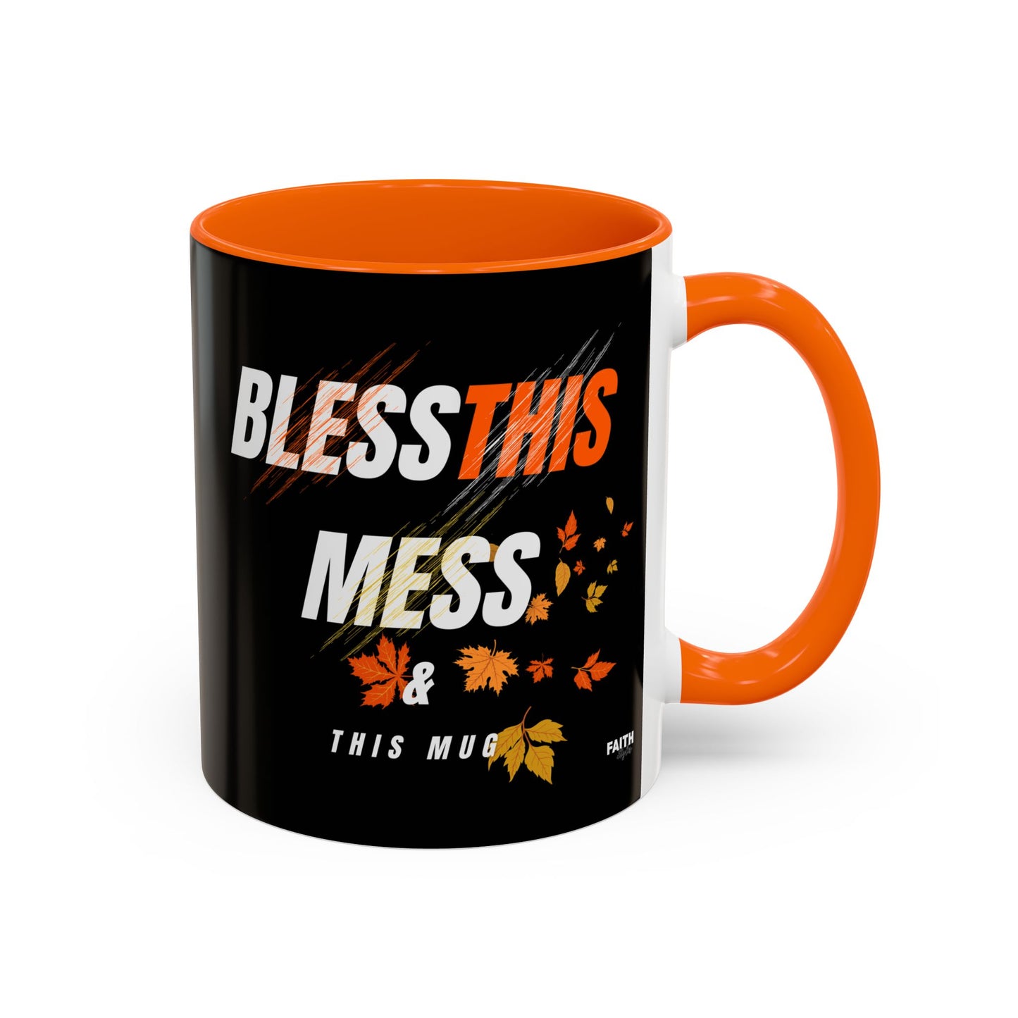 FaithStyles Bless This Mess Coffee Mug, Autumn Mug, Funny Mug Gift, Black Ceramic Mug, Fall Coffee Cup