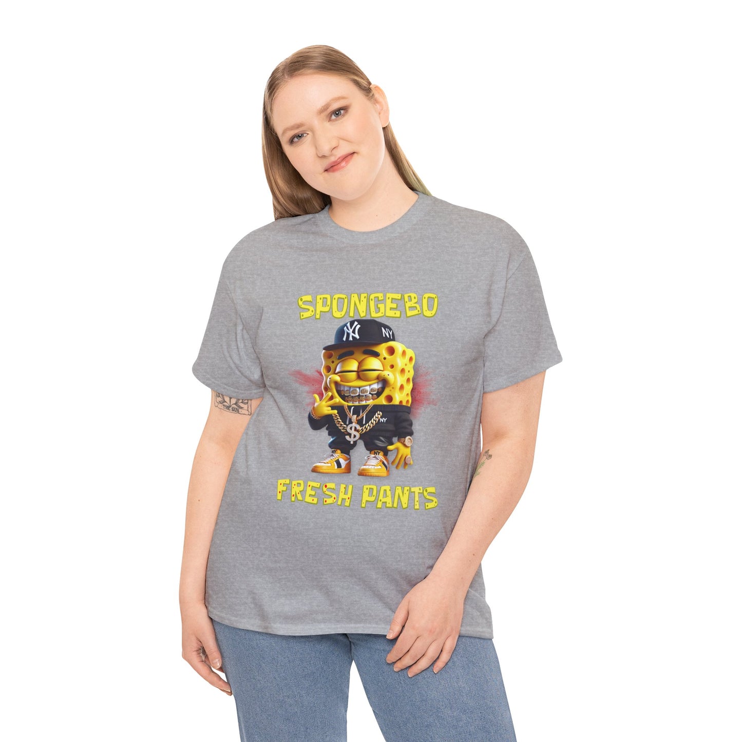 SpongeBo Fresh Pants Unisex Heavy Cotton Tee - Fun Graphic T-Shirt for Kids and Adults