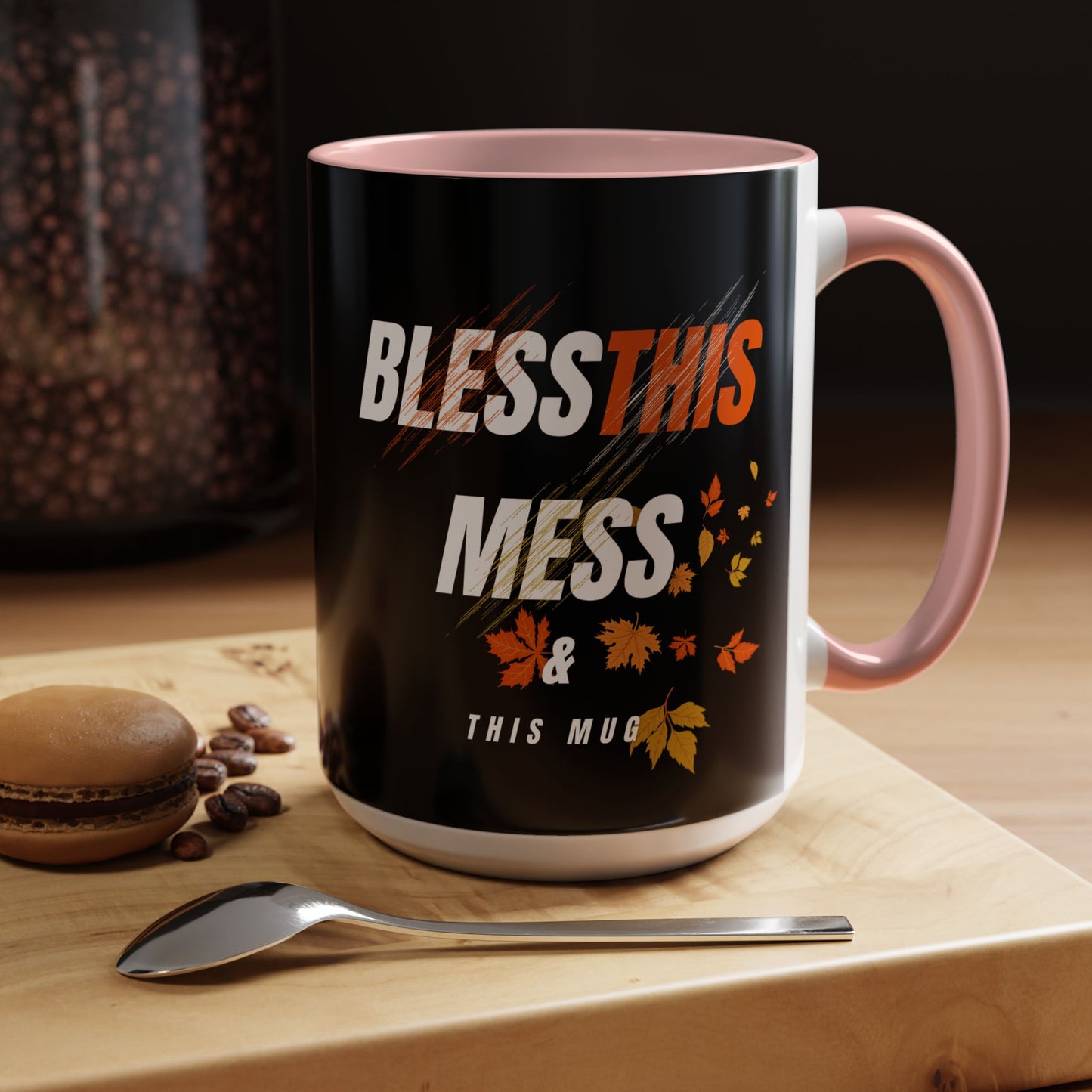 Bless This Mess Coffee Mug, Autumn Mug, Funny Mug Gift, Black Ceramic Mug, Fall Coffee Cup