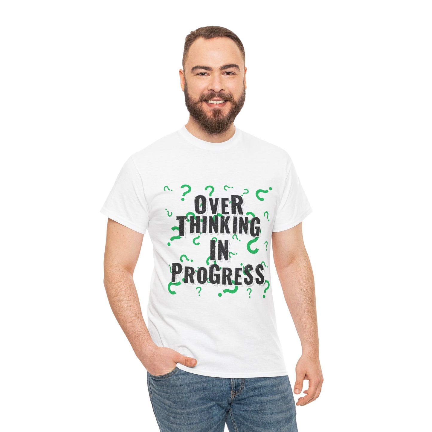 Overthinking in Progress Unisex Heavy Cotton Tee, Fun Graphic T-Shirt, Casual Wear, Gift for Thinkers, Relaxed Fit Tee