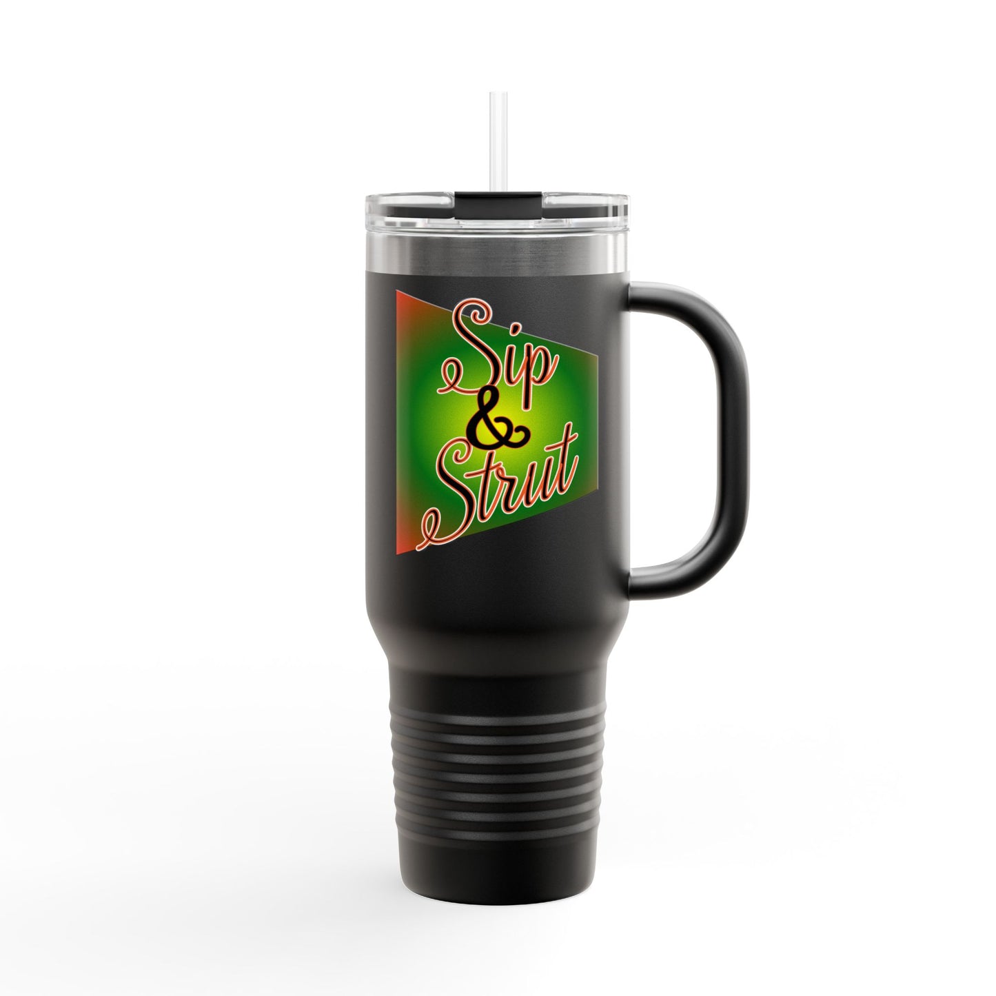 Vibrant Insulated Travel Mug - Sip & Strut, Perfect for Coffee Lovers, Road Trips, Outdoor Adventures, Gift for Holidays, Motivational Mug
