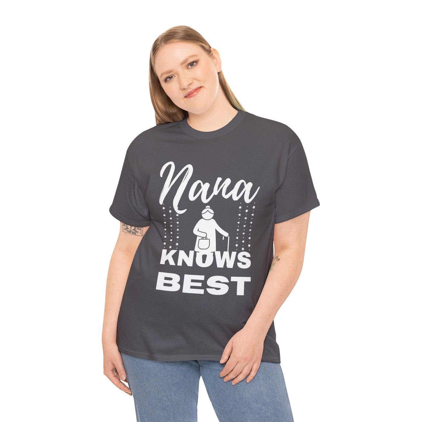 Unisex Heavy Cotton Tee - Nana Knows Best, Gift for Grandma, Family Reunion, Mother's Day, Casual Everyday Wear