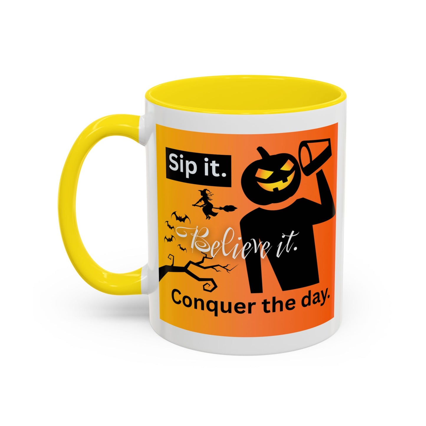 Halloween-Themed Coffee Mug, Sip It Believe It Conquer the Day, Fall Decor, Gift for Pumpkin Lovers, Autumn Kitchenware