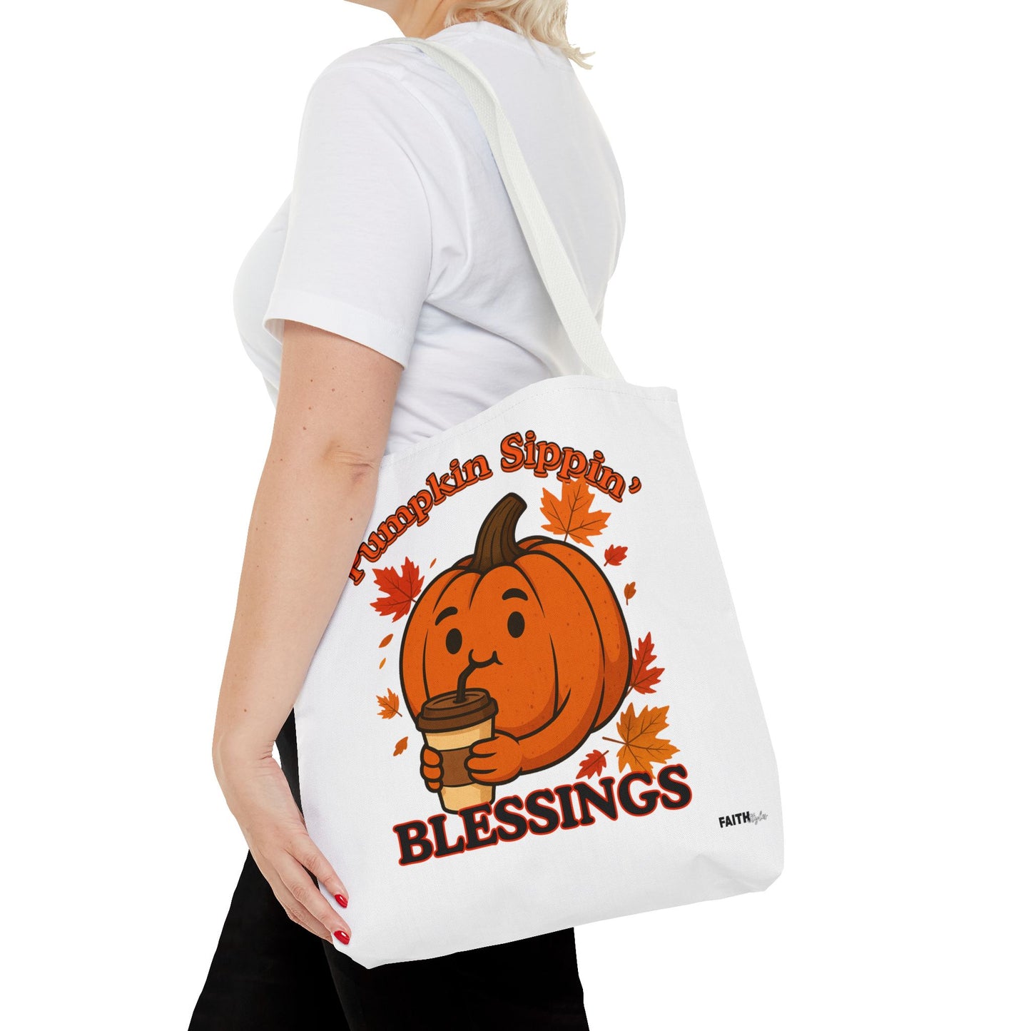 FaithStyles Autumn Pumpkin Blessings Tote Bag | Fall Bag, Cute Tote, Gift for Her, Thanksgiving, Coffee Lovers, Halloween Decor