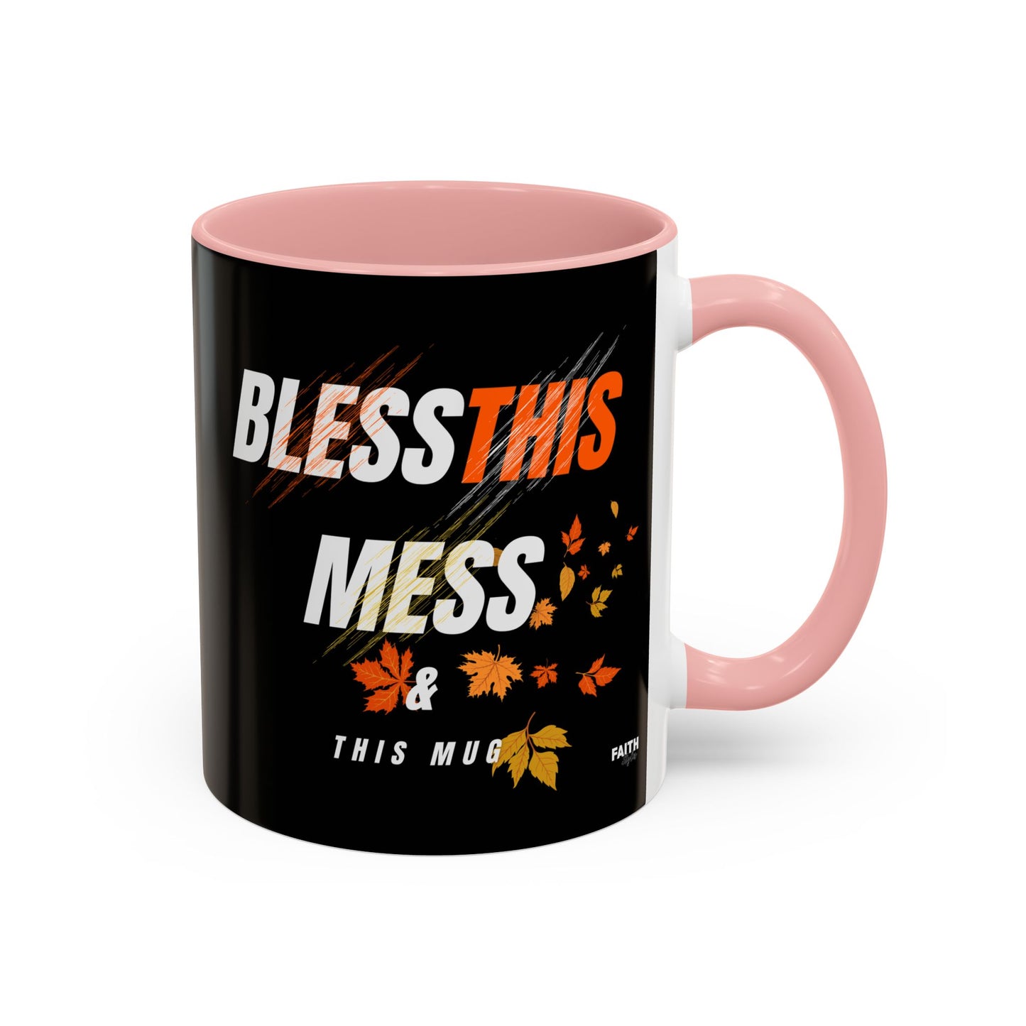FaithStyles Bless This Mess Coffee Mug, Autumn Mug, Funny Mug Gift, Black Ceramic Mug, Fall Coffee Cup