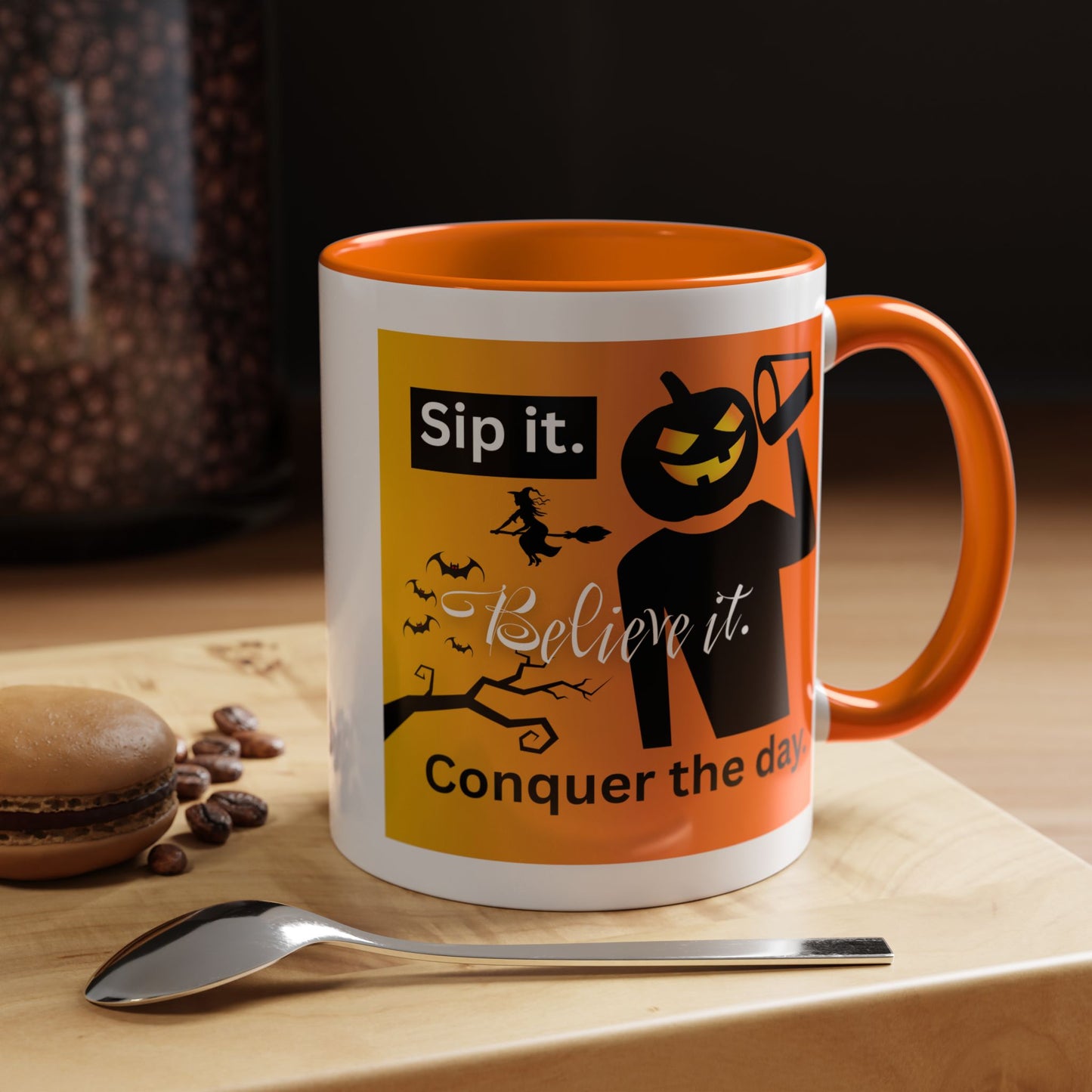 Halloween-Themed Coffee Mug, Sip It Believe It Conquer the Day, Fall Decor, Gift for Pumpkin Lovers, Autumn Kitchenware