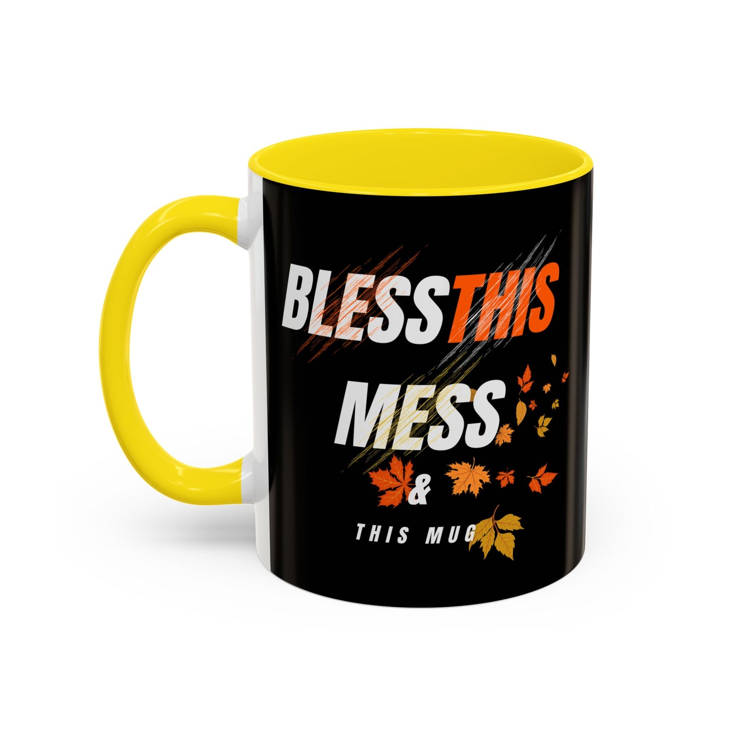 Bless This Mess Coffee Mug, Autumn Mug, Funny Mug Gift, Black Ceramic Mug, Fall Coffee Cup