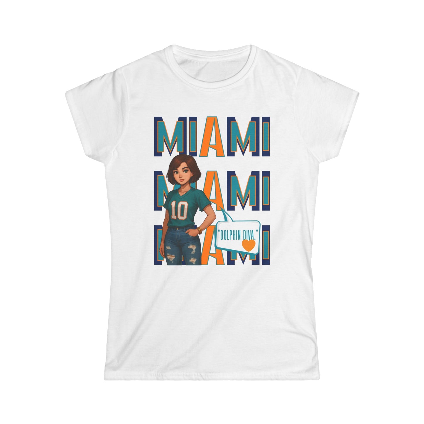 Miami Dolphins Women’s Softstyle Tee - Casual Sportswear, Game Day Outfit, Fan Apparel, Gift for Her, Miami Football Shirt