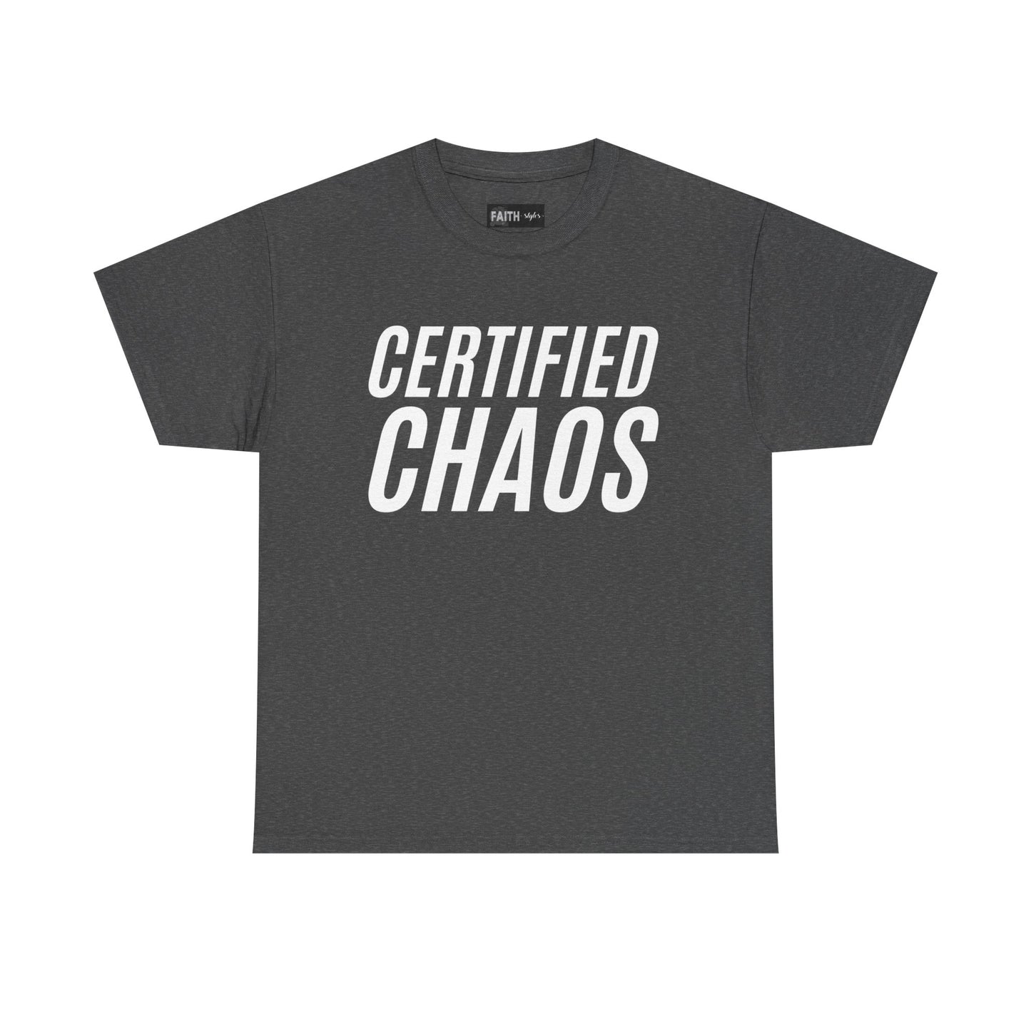 Certified Chaos Unisex Heavy Cotton Tee, Casual Tee, Graphic Tee, Trendy T-Shirt, Gift for Friends, Everyday Wear