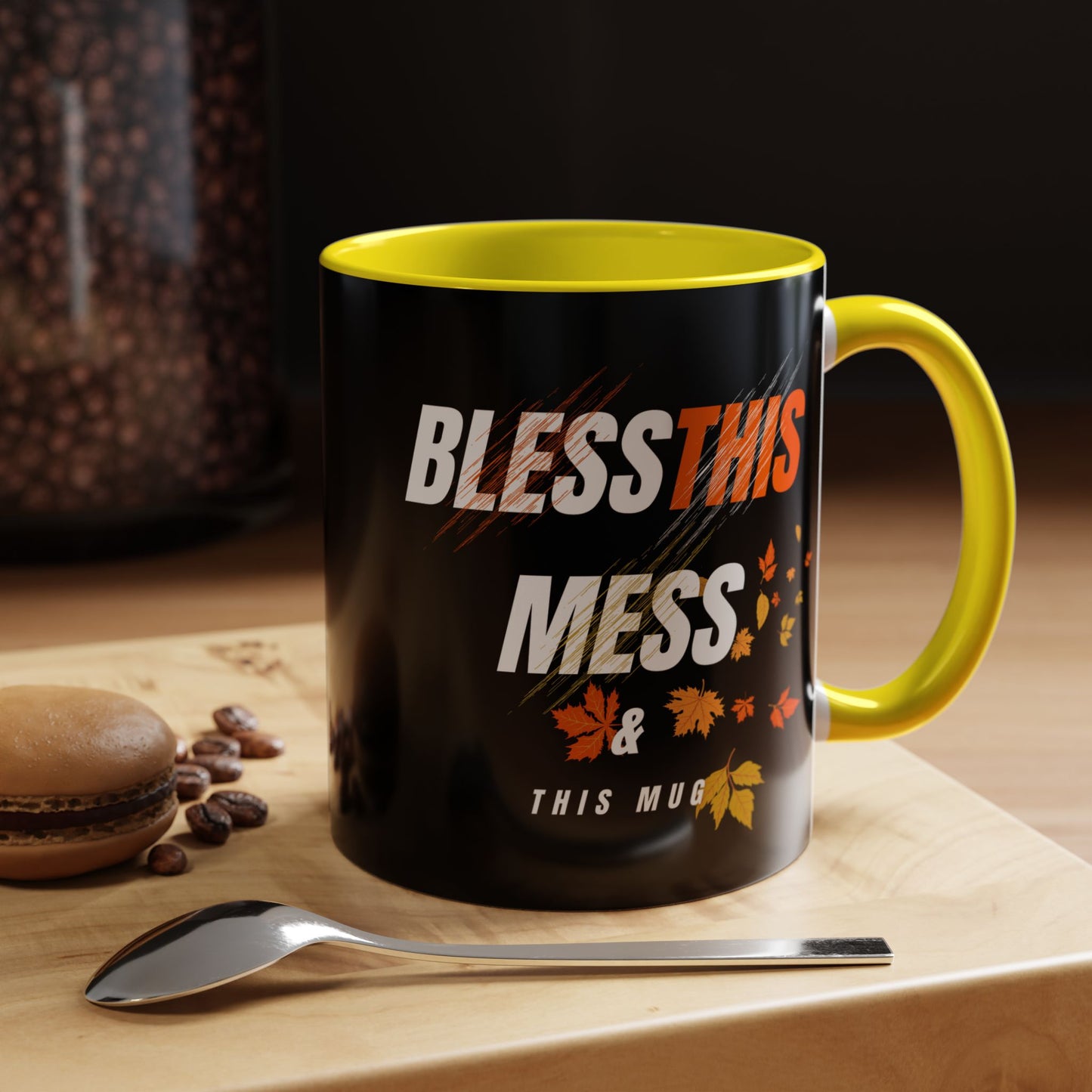 Bless This Mess Coffee Mug, Autumn Mug, Funny Mug Gift, Black Ceramic Mug, Fall Coffee Cup
