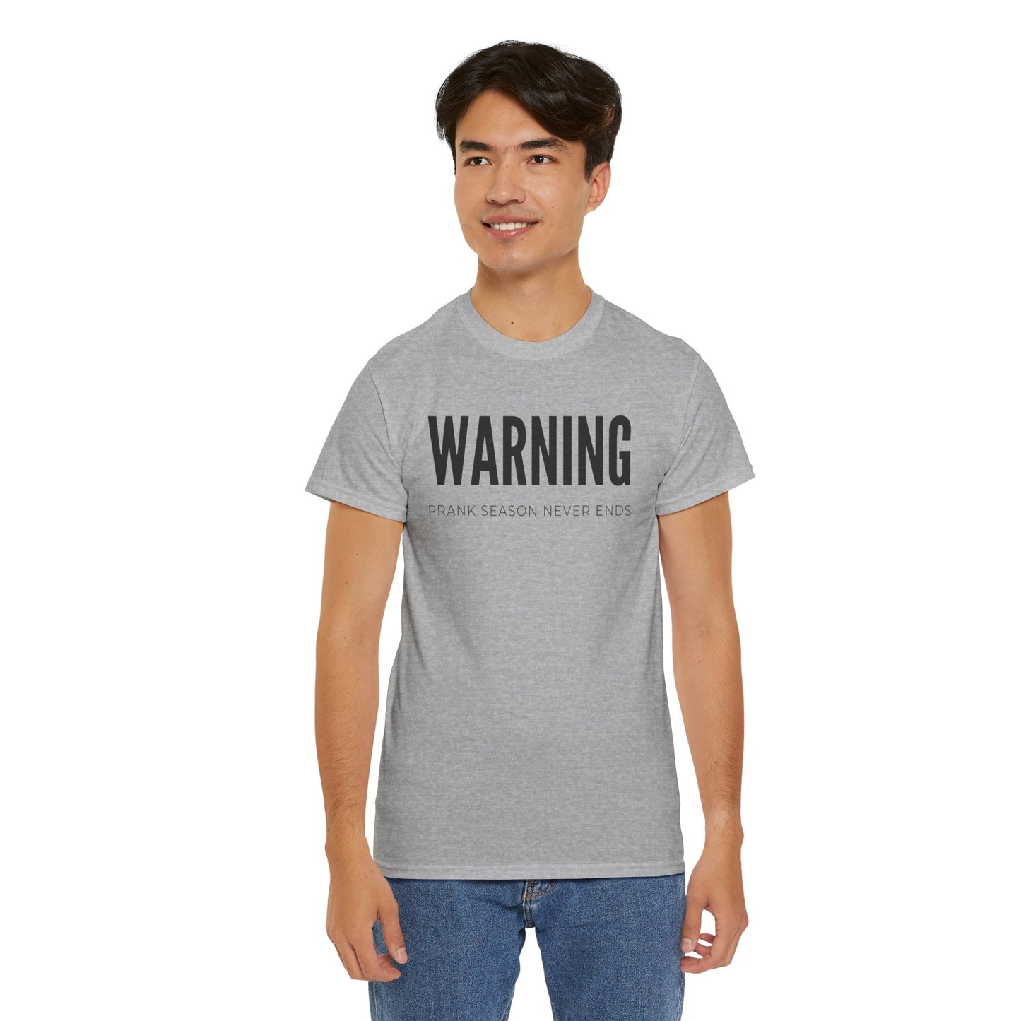 Warning Prank Season Unisex Heavy Cotton Tee | Fun Gift, Casual Wear, Comedy Merchandise, Birthday Gift, Prankster Shirt