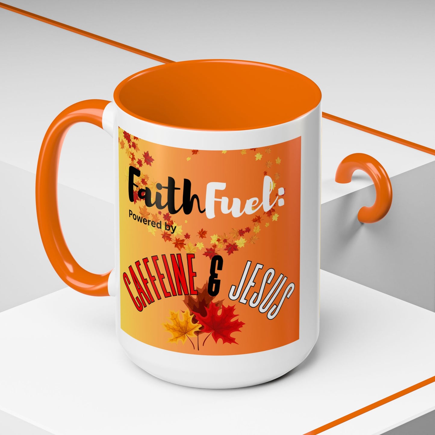 FaithFuel Caffeine & Jesus Mug - Fall Coffee Cup, Inspirational Gift, Autumn Decor, Home Office Supplies, Religious Mug
