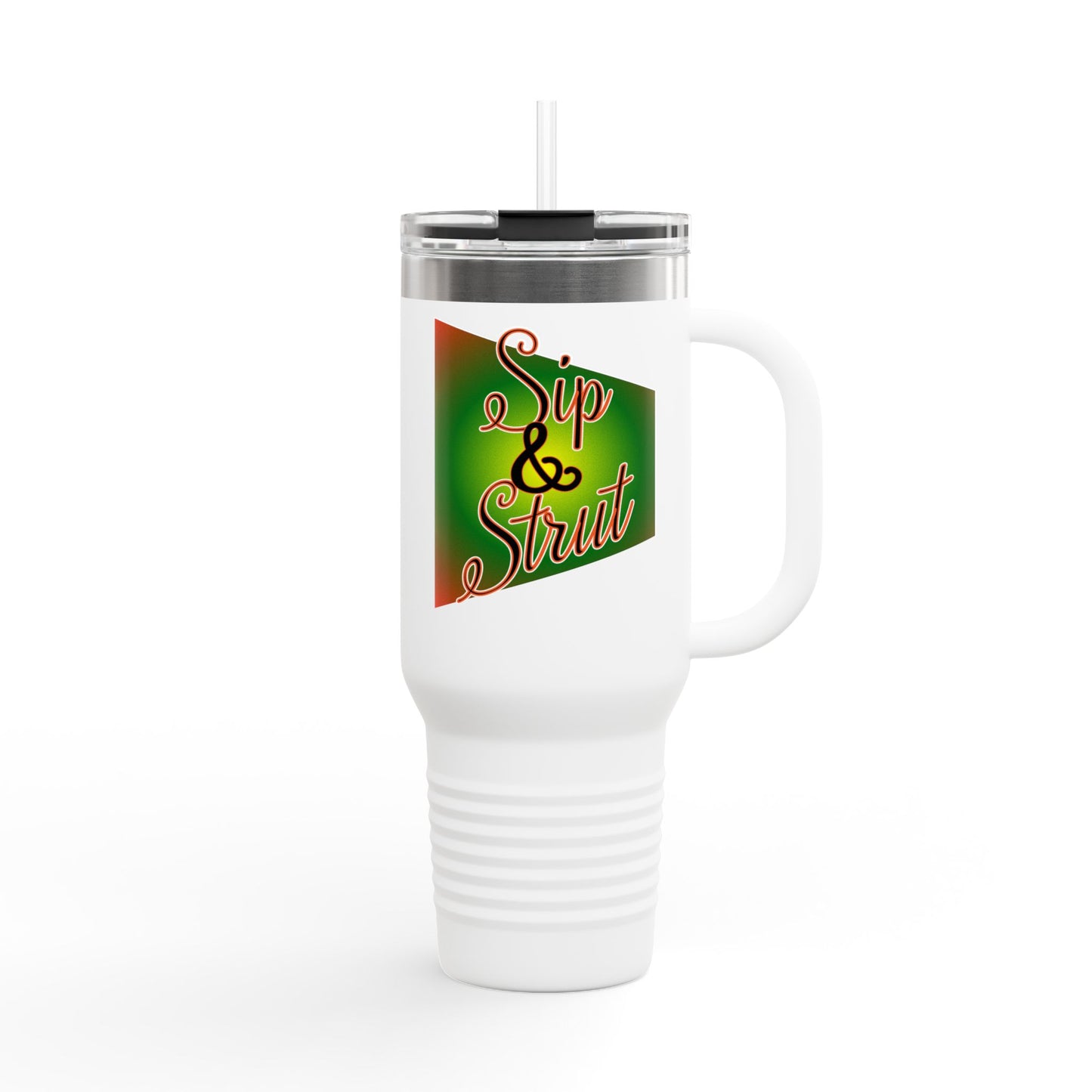 Vibrant Insulated Travel Mug - Sip & Strut, Perfect for Coffee Lovers, Road Trips, Outdoor Adventures, Gift for Holidays, Motivational Mug