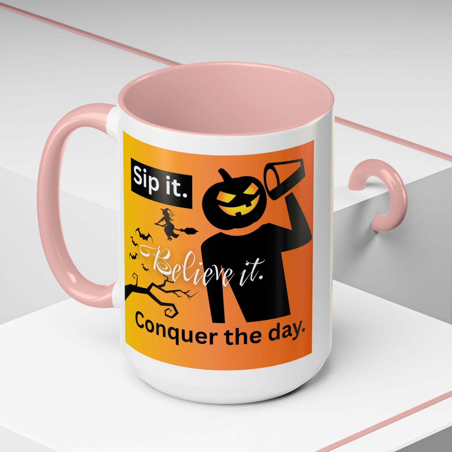 Halloween-Themed Coffee Mug, Sip It Believe It Conquer the Day, Fall Decor, Gift for Pumpkin Lovers, Autumn Kitchenware