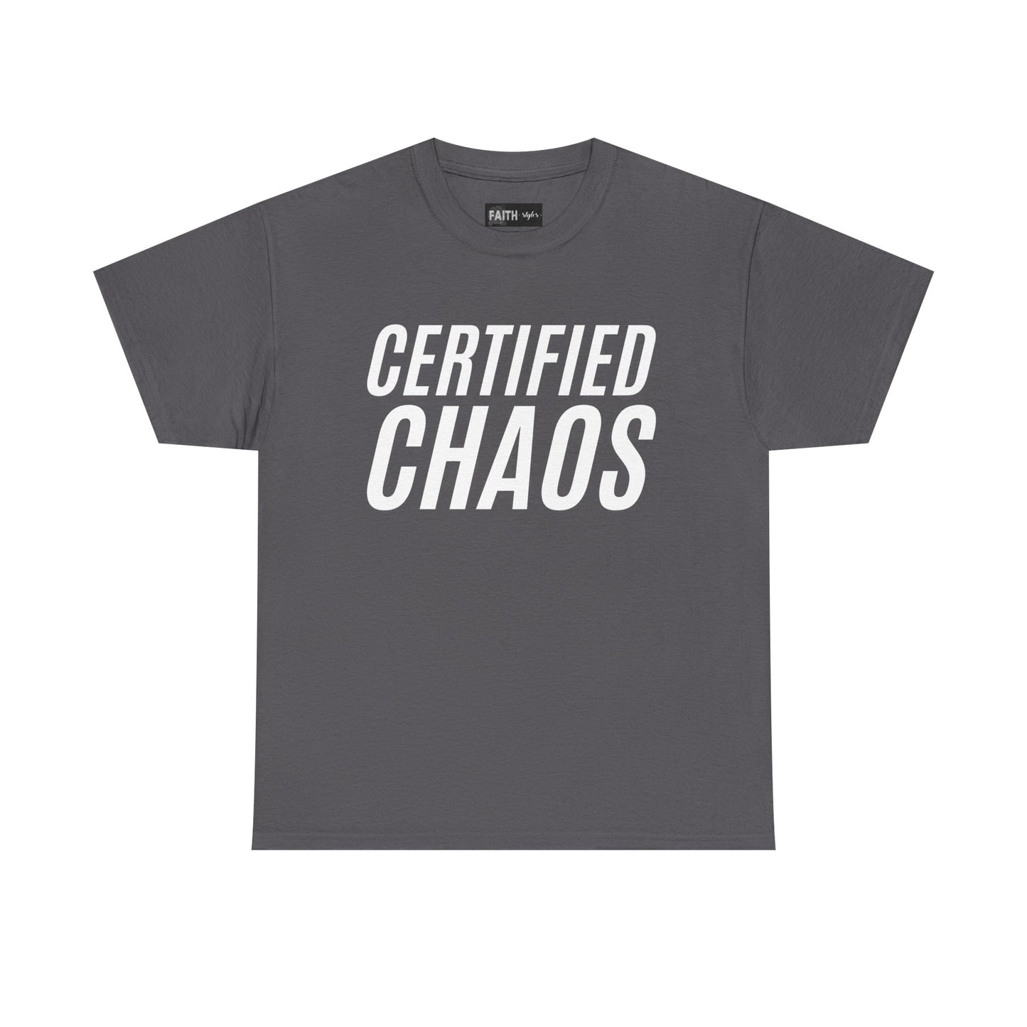 Certified Chaos Unisex Heavy Cotton Tee, Casual Tee, Graphic Tee, Trendy T-Shirt, Gift for Friends, Everyday Wear